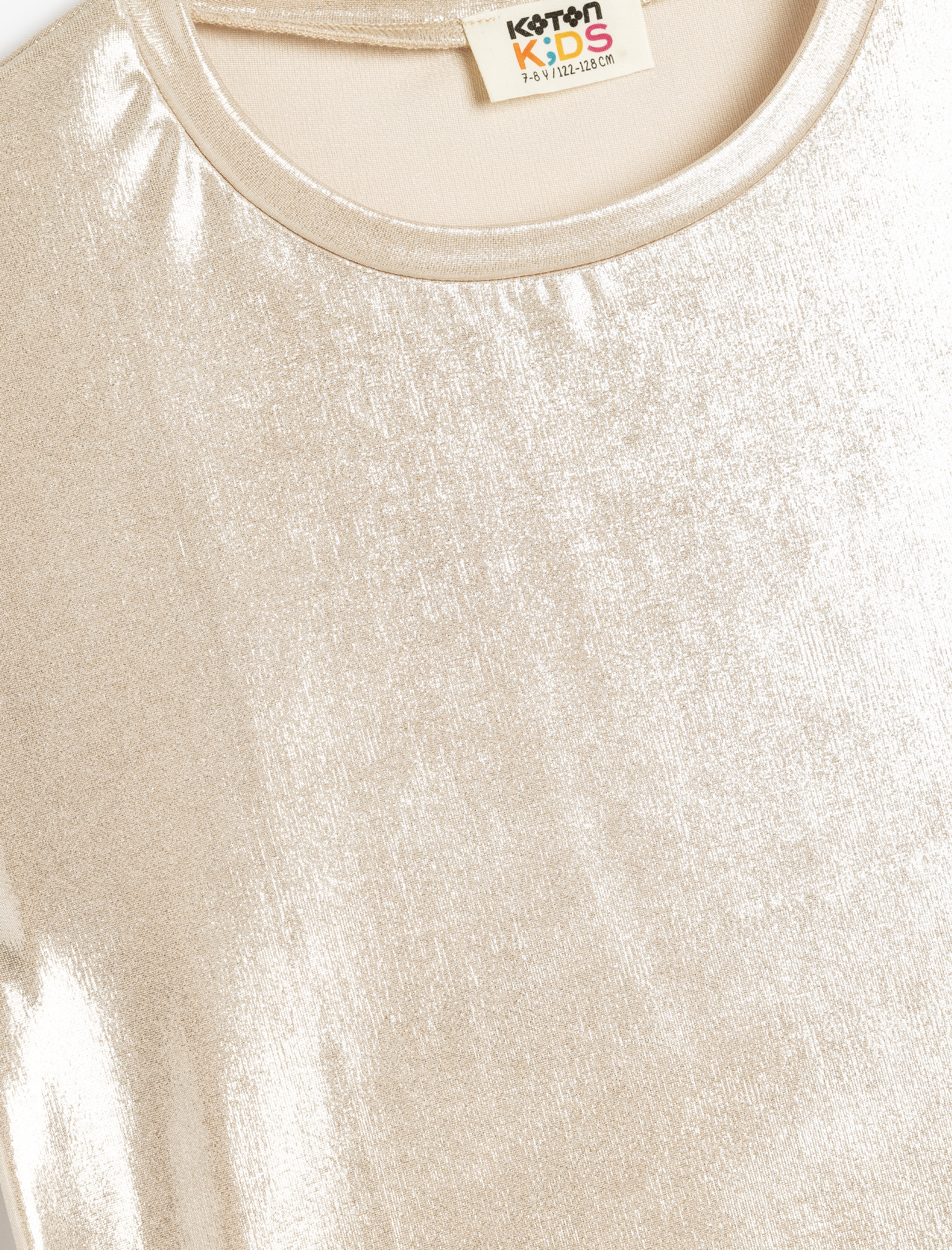  Kız Çocuk Parlak Kumaş Bisiklet Yaka Kısa Kollu Bluz