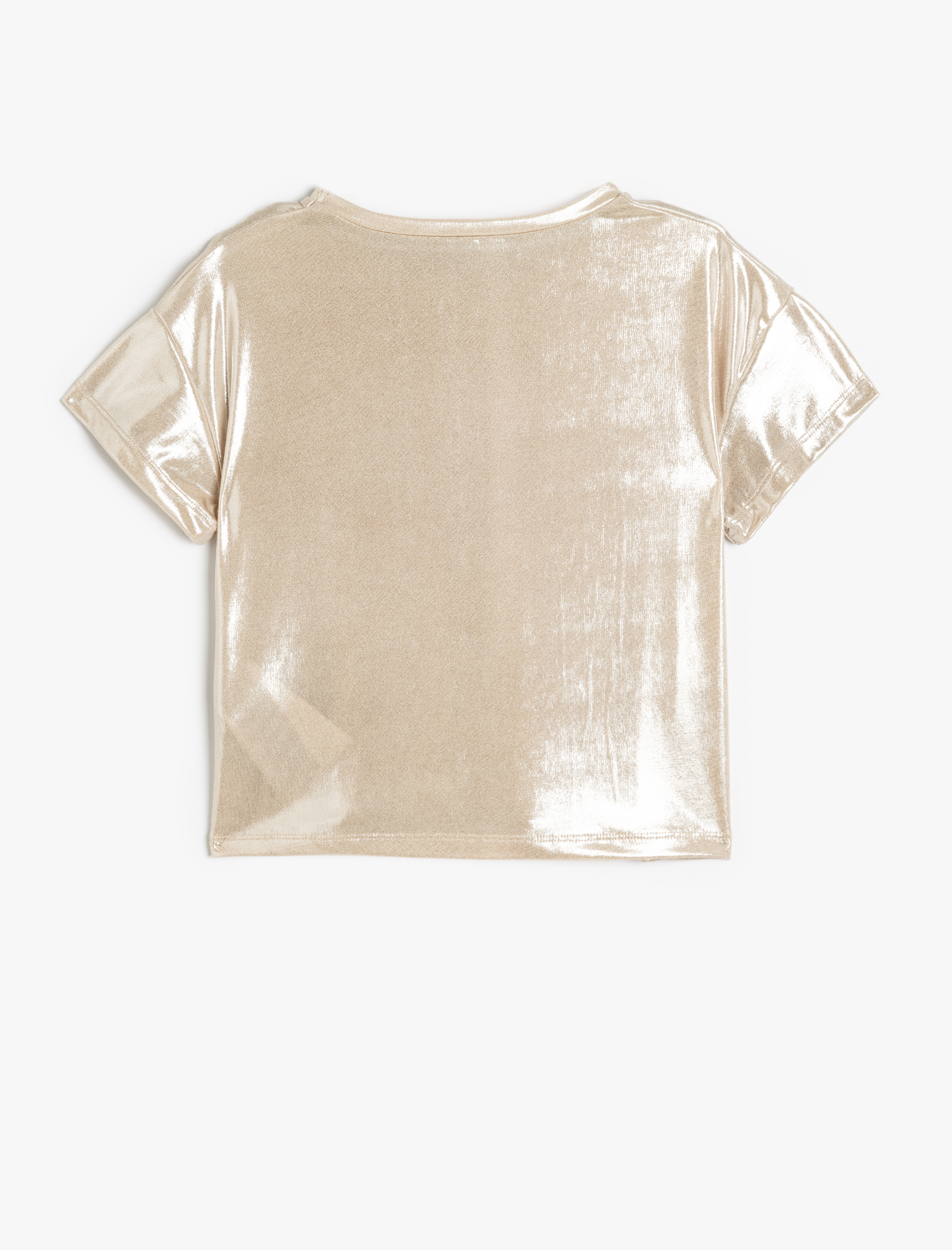  Kız Çocuk Parlak Kumaş Bisiklet Yaka Kısa Kollu Bluz