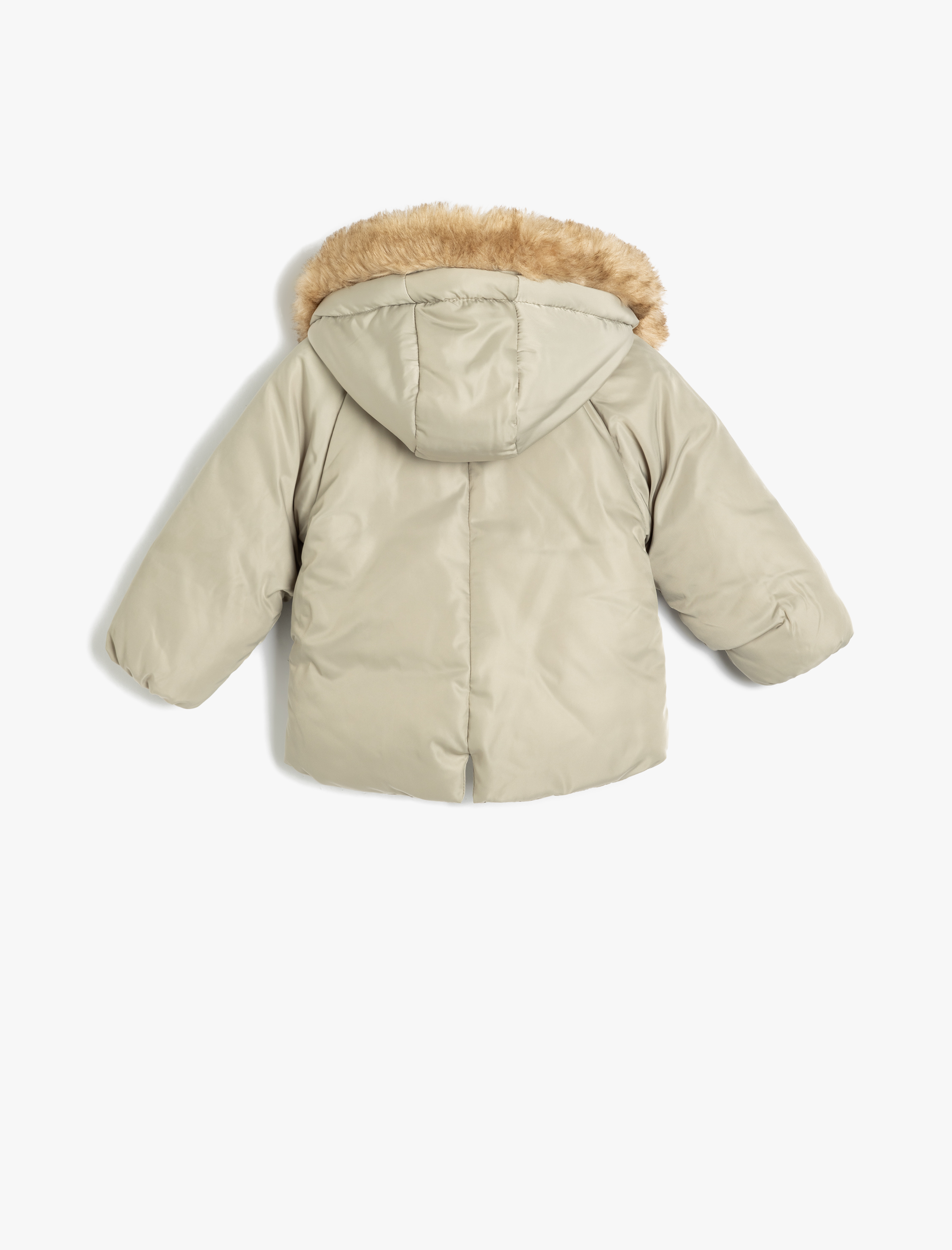  Erkek Bebek Kapşonlu Uzun Kollu Cepli Kürk Detaylı Şişme Mont