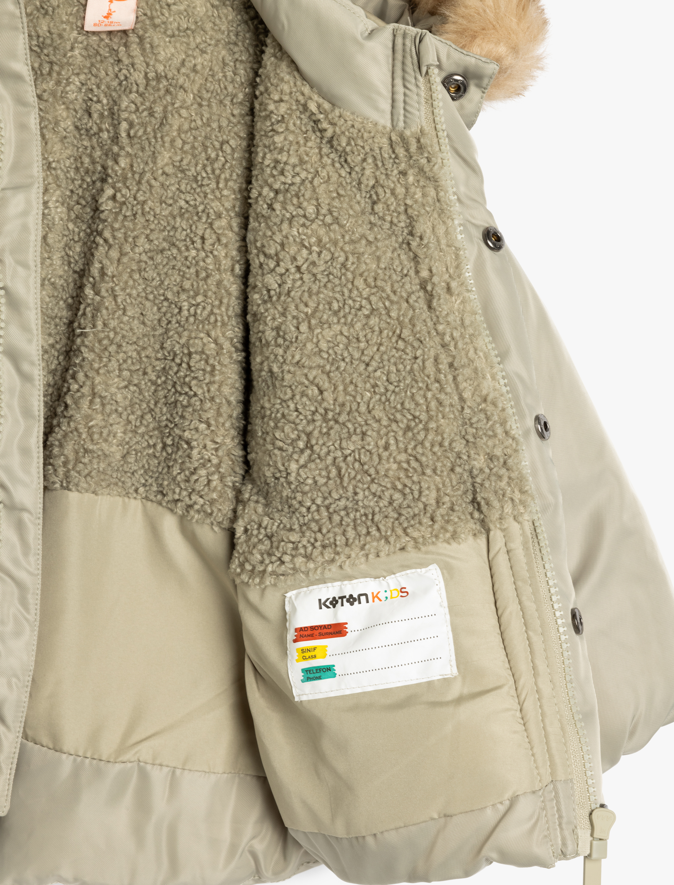  Erkek Bebek Kapşonlu Uzun Kollu Cepli Kürk Detaylı Şişme Mont