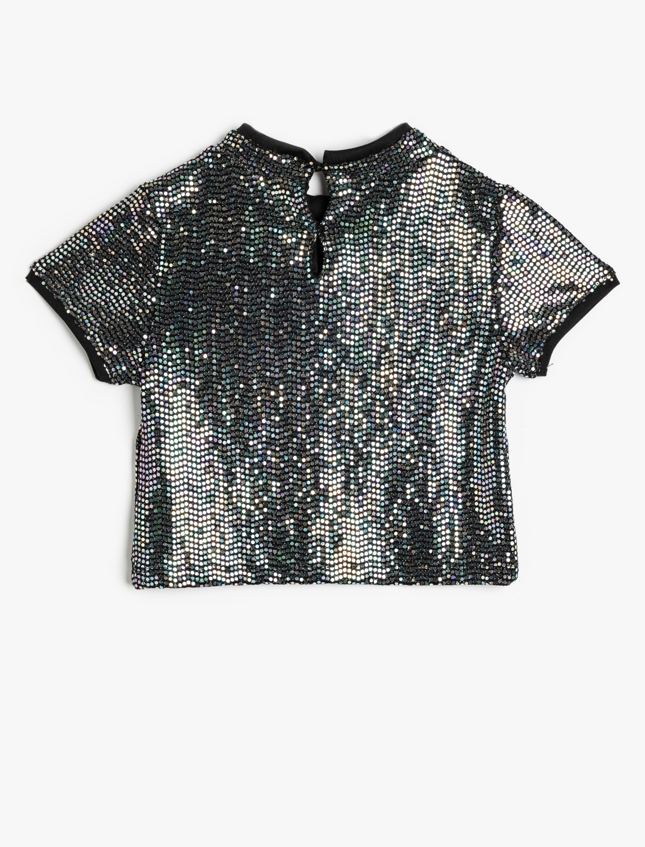  Kız Çocuk Pullu Payetli Parlak Bluz Kısa Kollu Bisiklet Yaka