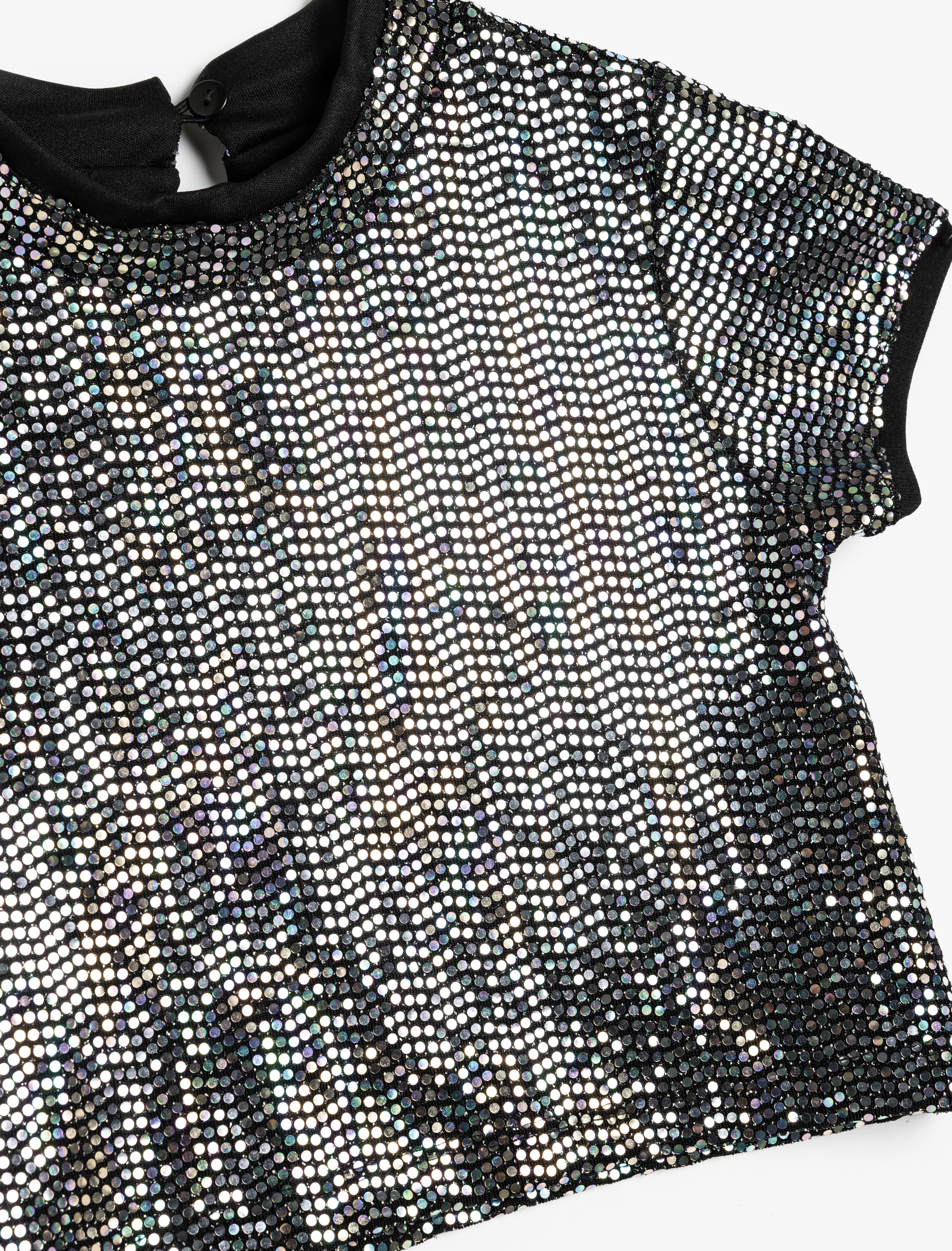  Kız Çocuk Pullu Payetli Parlak Bluz Kısa Kollu Bisiklet Yaka