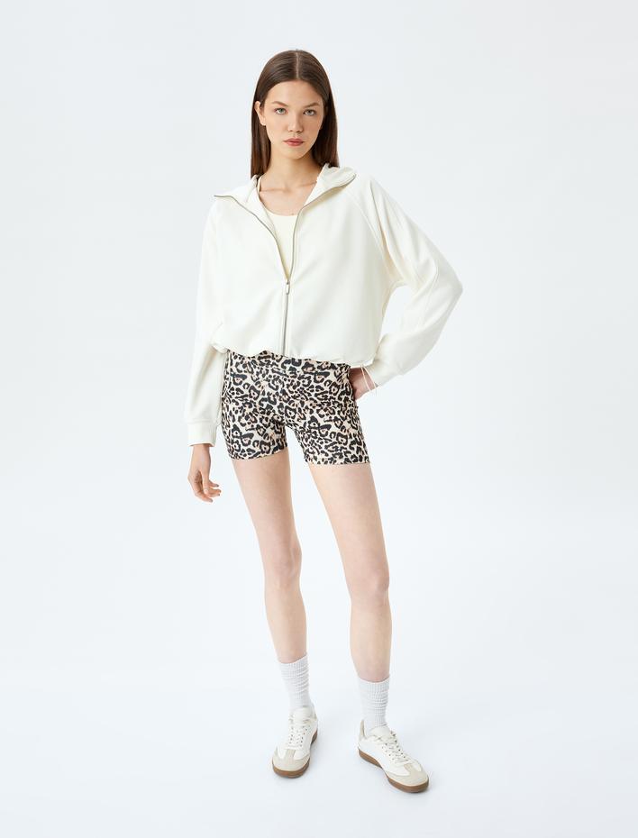  Kapüşonlu Fermuarlı Cep Detaylı Rahat Kalıp Kalın Modal Kumaş Sweatshirt