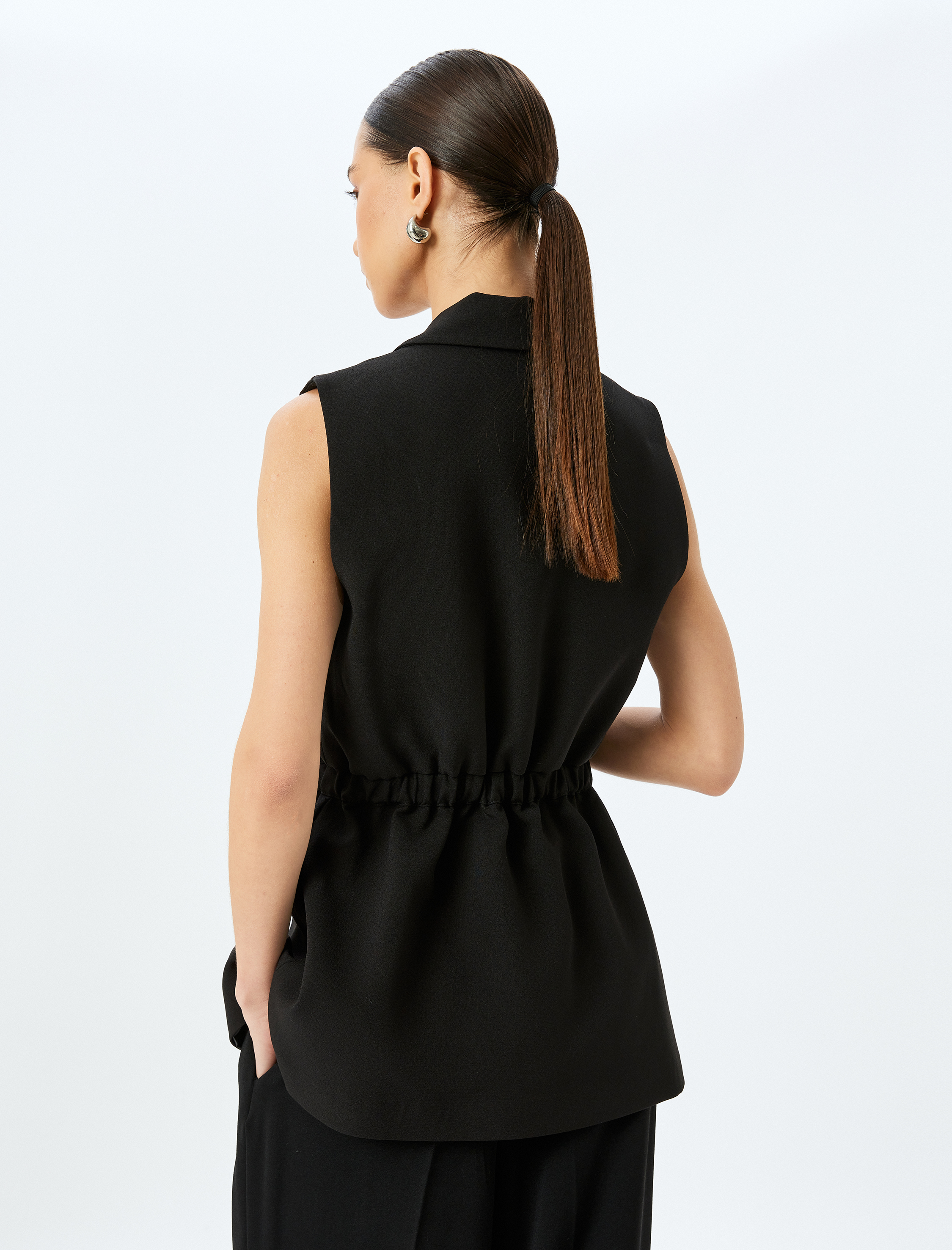   Kemerli Kruvaze Uzun Blazer Yelek