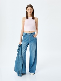 Crop Atlet Halter Yaka Fitilli Slim Fit