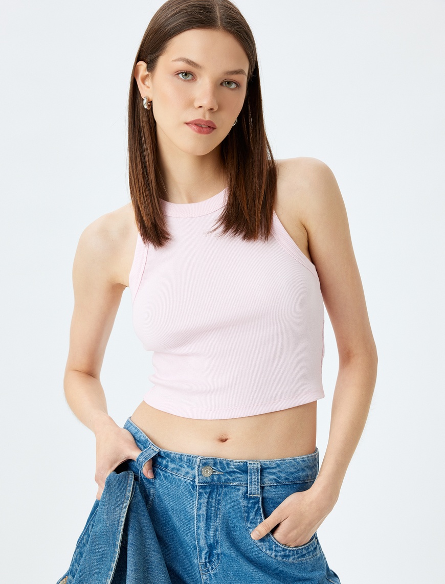   Halter Yaka Fitilli Slim Fit Crop Kadın Atlet