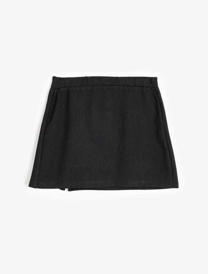 Kız Çocuk Fiyonk Detaylı Viskon Etek Yırtmaç Detaylı