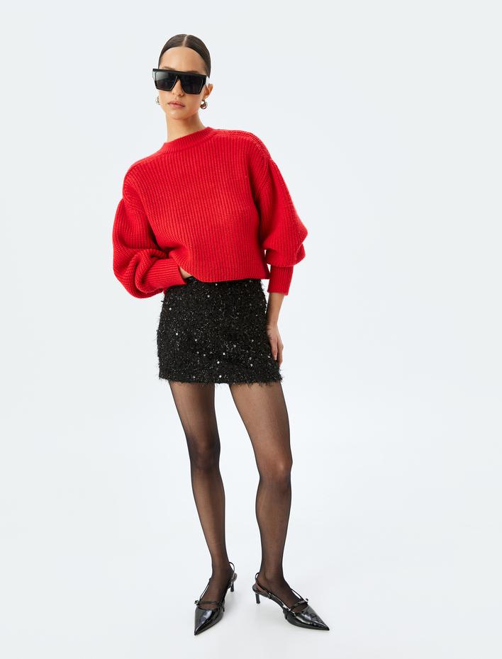  Koton X Sibil Çetinkaya - Uzun Kollu Yuvarlak Yaka Çift Taraflı Düğme Kullanımlı Crop Örme Hırka