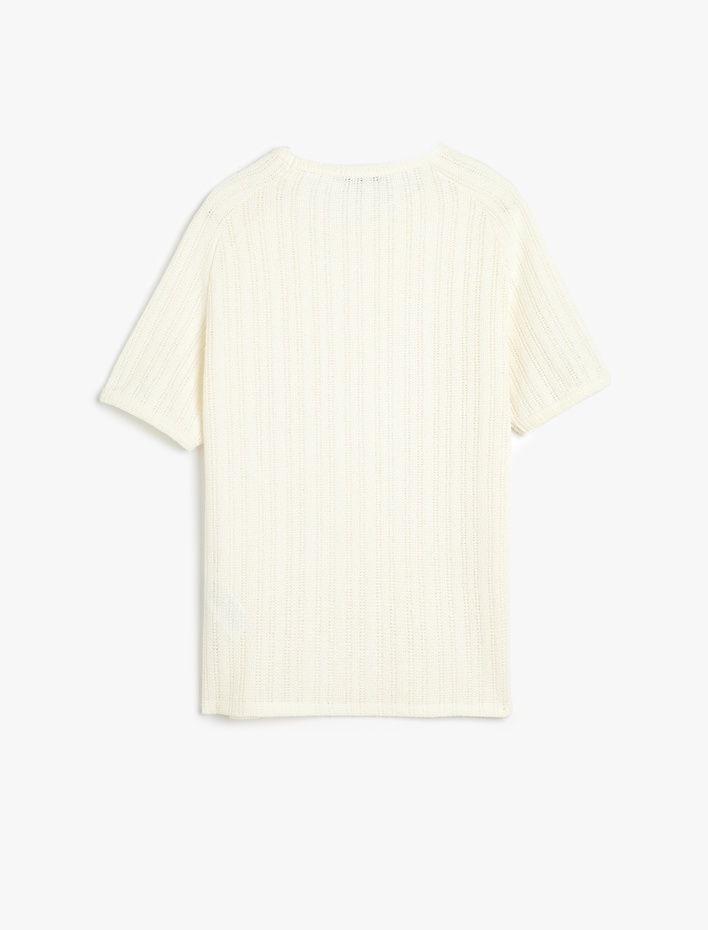  Kısa Kollu Pamuk Karışımlı Regular Fit Ajurlu Bisiklet Yaka Tişört