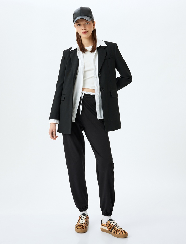  Çift Bel Detaylı Bağcıklı Cepli Rahat Kalıp Jogger Eşofman Altı