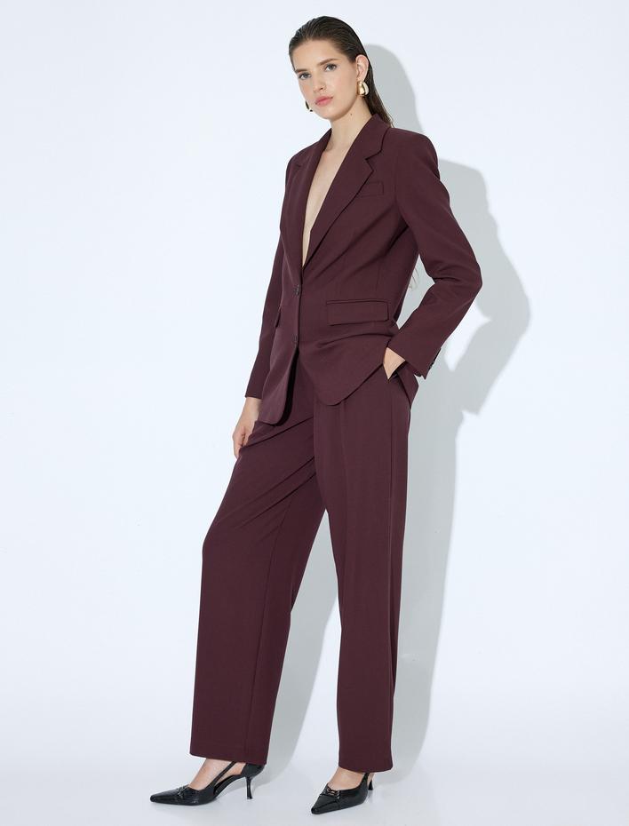  Viskon Kumaş Karışımlı Yüksek Bel Geniş Paça Cepli Kumaş Pantolon