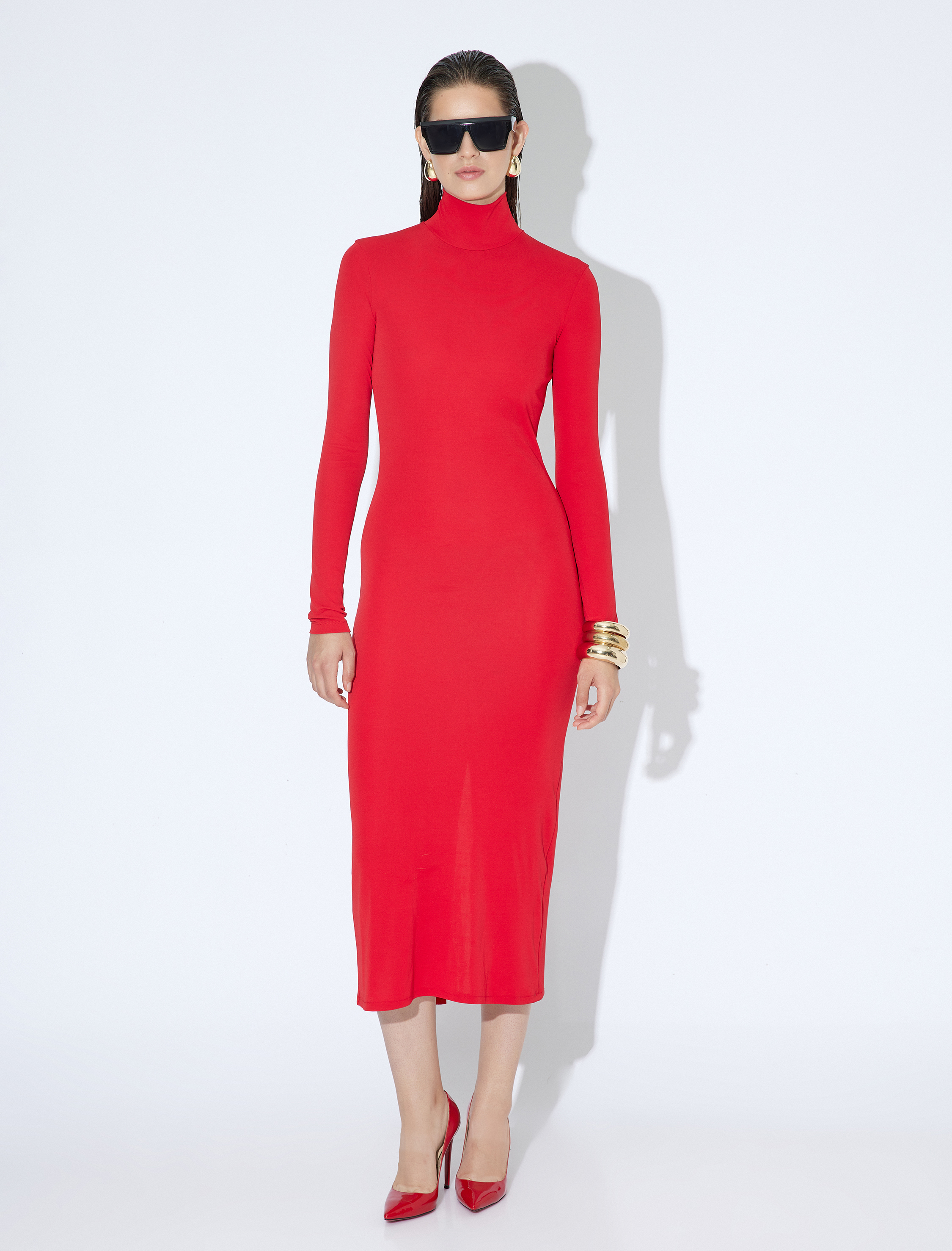   Uzun Balıkçı Yaka Slim Fit Elbise