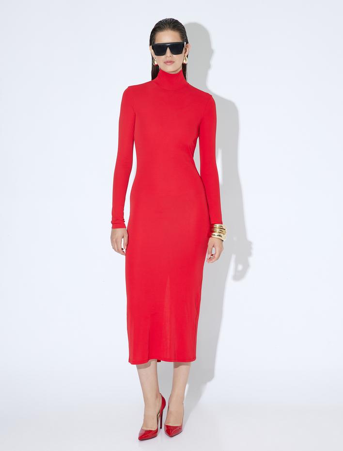  Uzun Balıkçı Yaka Slim Fit Elbise