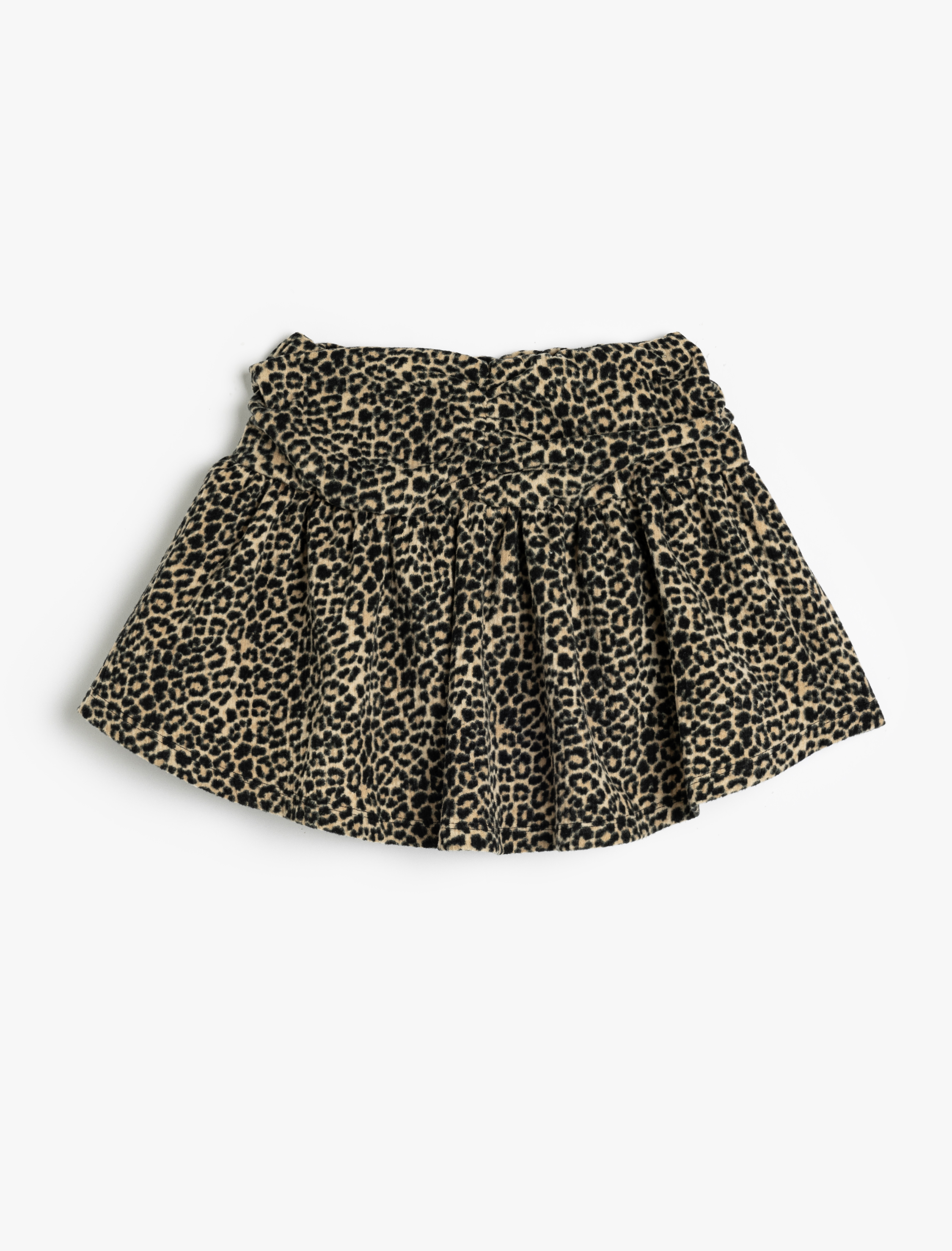  Kız Çocuk Pileli Yüksek Bel Leopar Desenli Şardonlu Etek