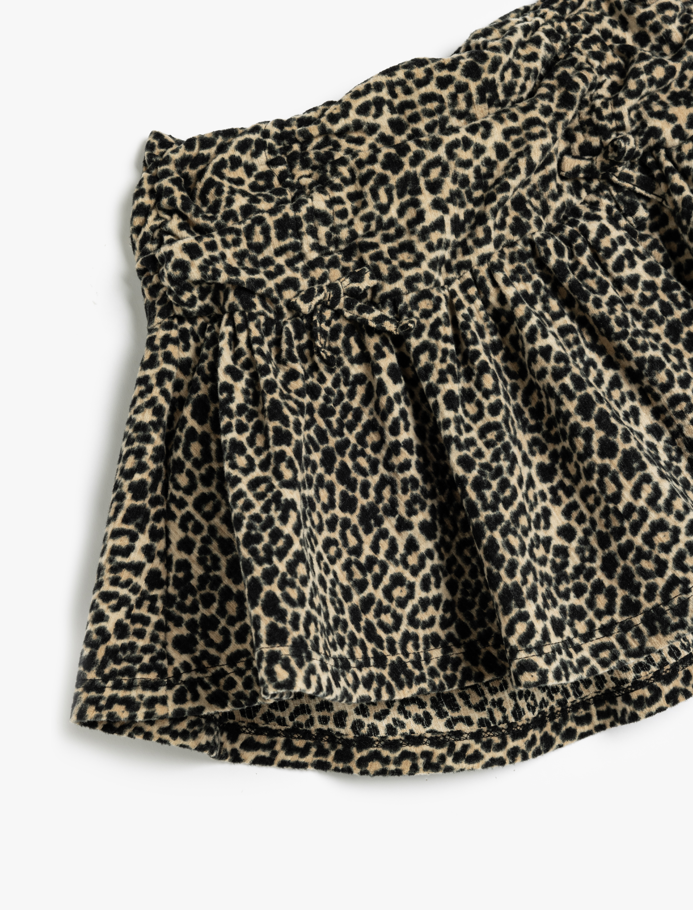  Kız Çocuk Pileli Yüksek Bel Leopar Desenli Şardonlu Etek