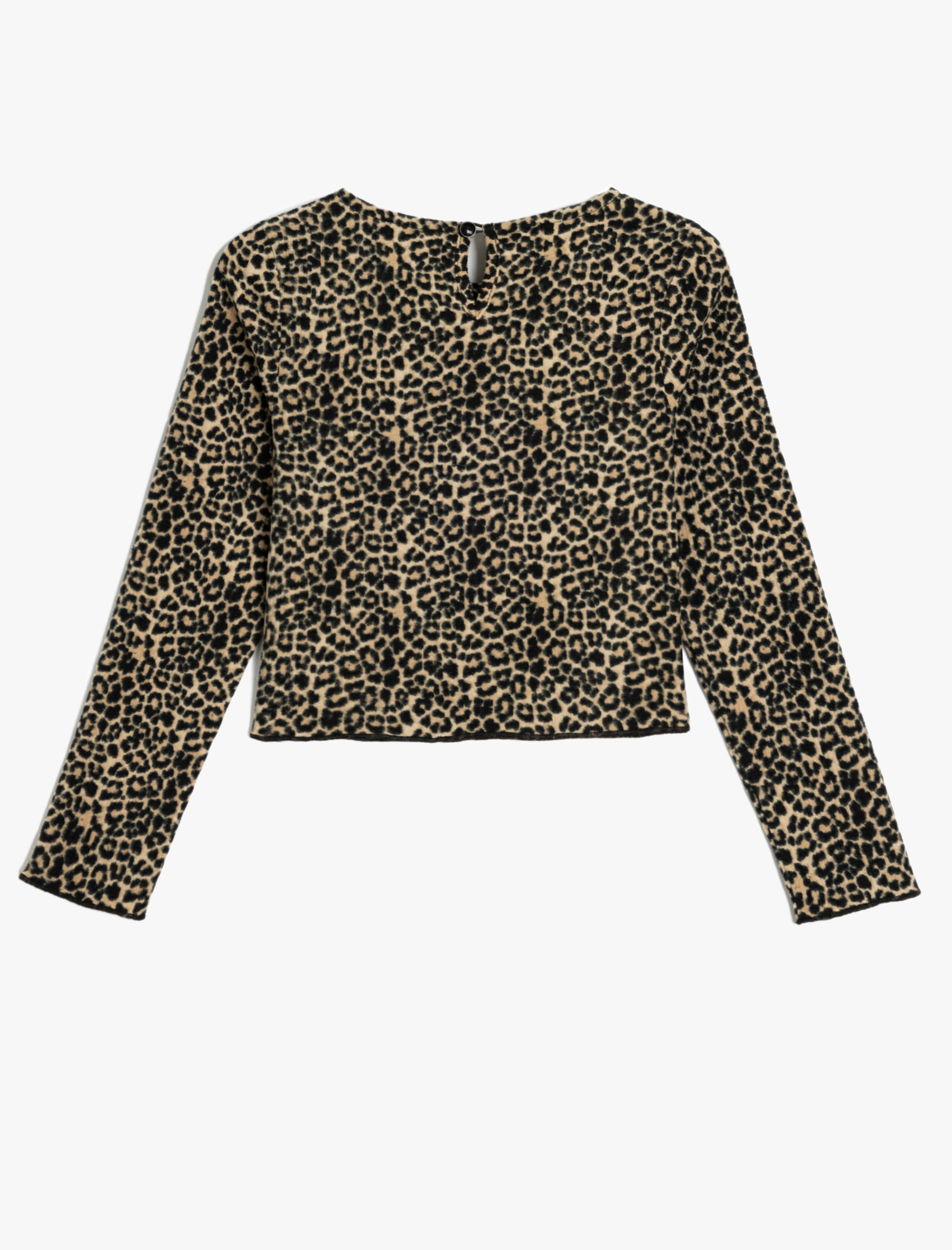  Kız Çocuk Leopar Desenli Bluz Uzun Kollu Bisiklet Yaka Şardonlu