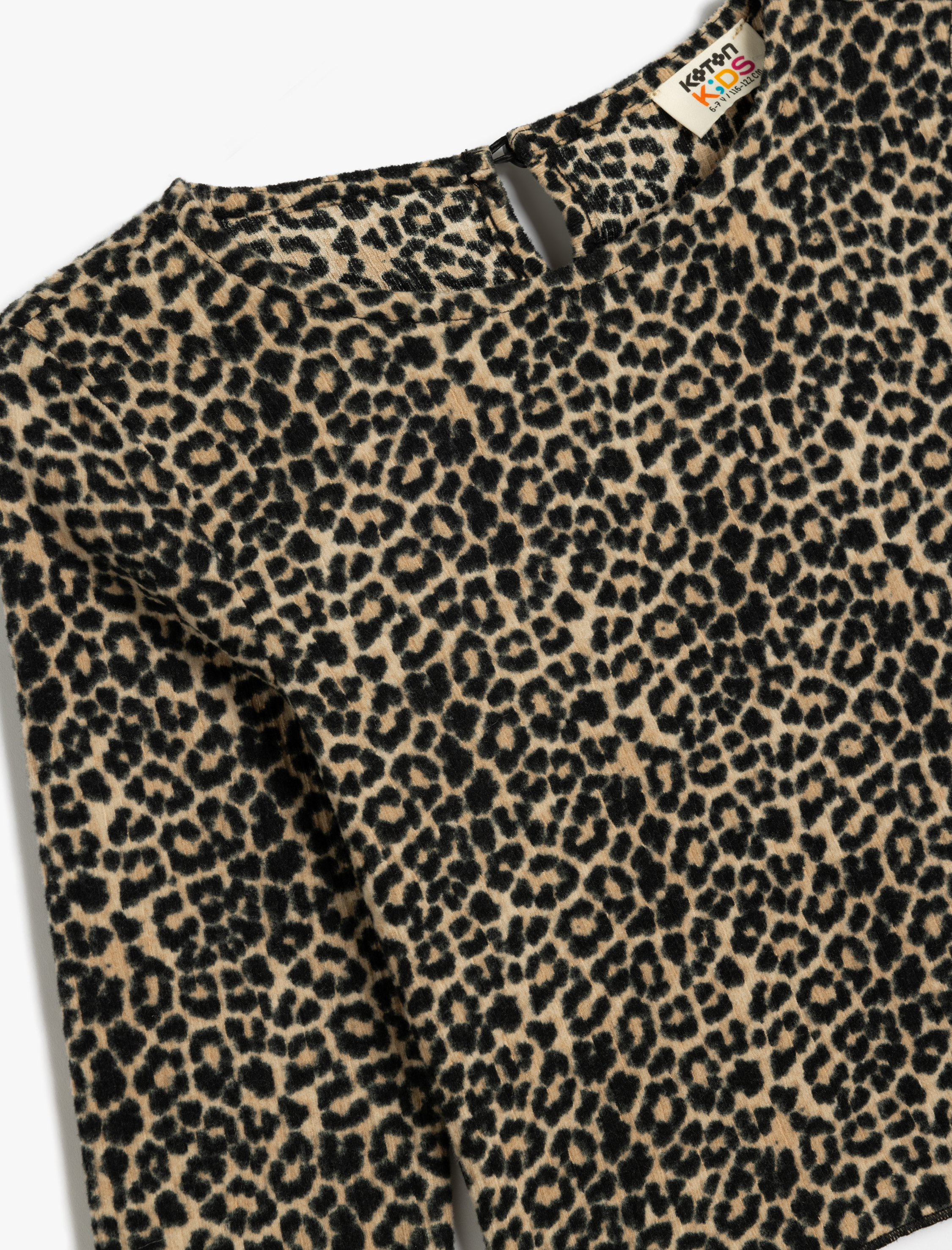  Kız Çocuk Leopar Desenli Bluz Uzun Kollu Bisiklet Yaka Şardonlu