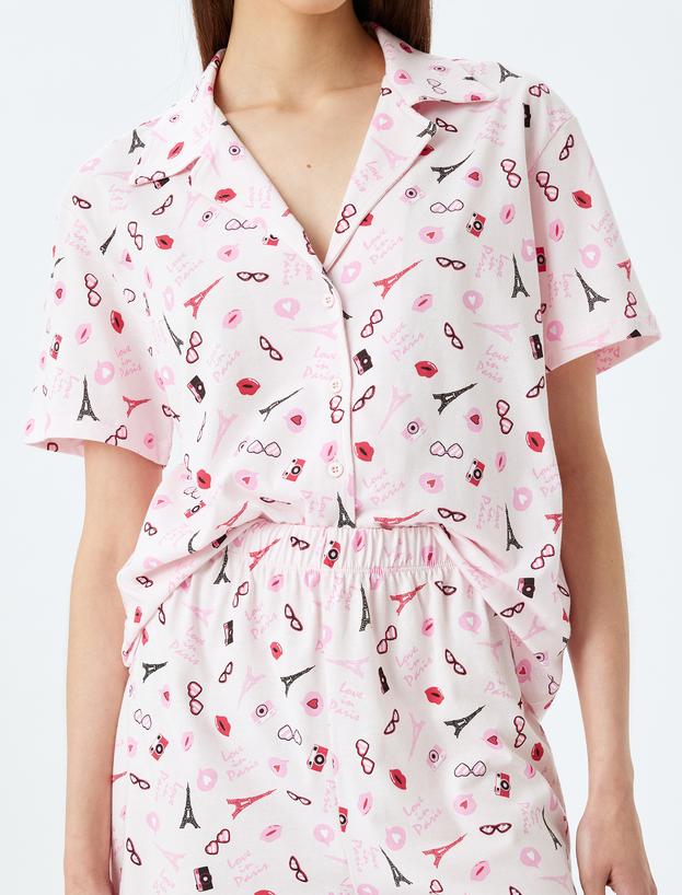 Örme Paris Temalı Kalpli Şortlu Pijama Takımı_4