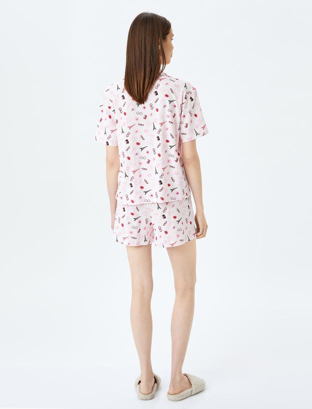 Örme Paris Temalı Kalpli Şortlu Pijama Takımı_3