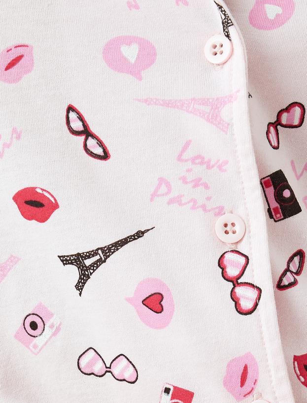 Örme Paris Temalı Kalpli Şortlu Pijama Takımı_5