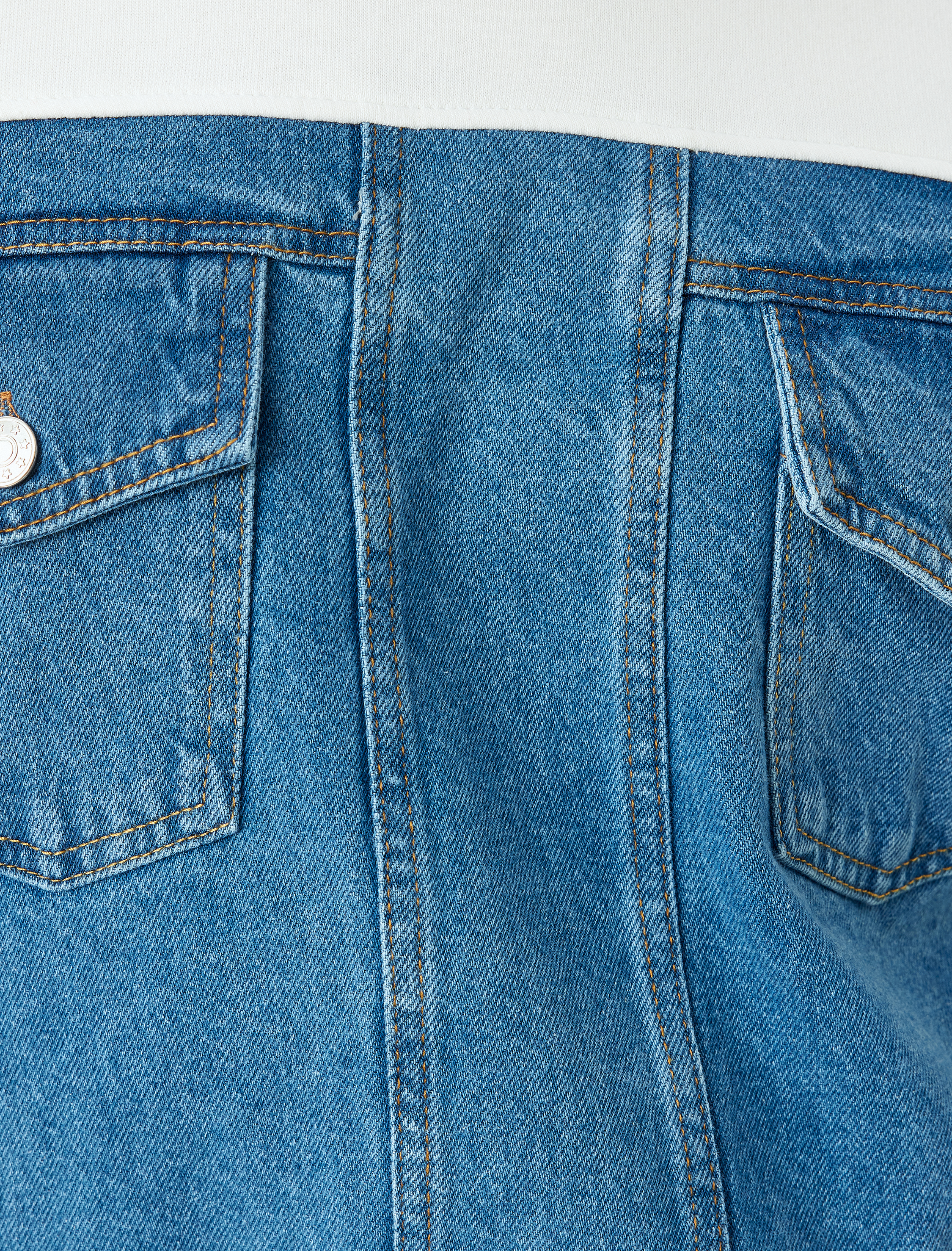   Şardonlu Bisiklet Yaka Uzun Kollu Denim Kumaş Detaylı Cepli Sweatshirt