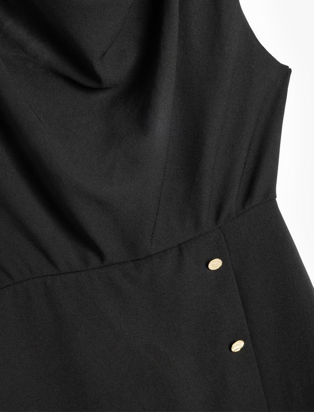 Krep Kumaş Drape Detaylı Degaje Yaka Kolsuz Mini Elbise_2