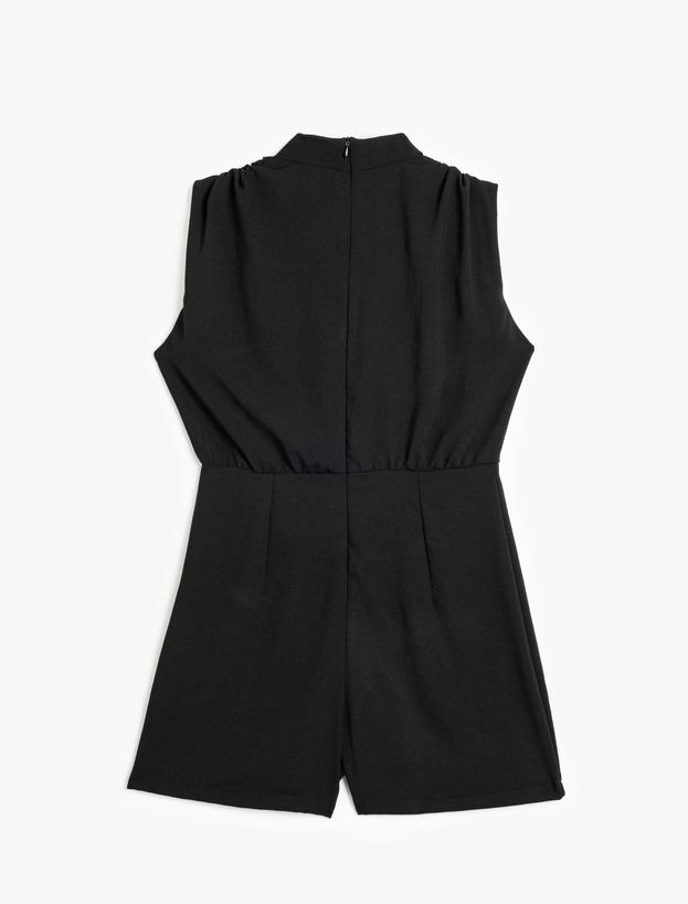 Krep Kumaş Drape Detaylı Degaje Yaka Kolsuz Mini Elbise_1