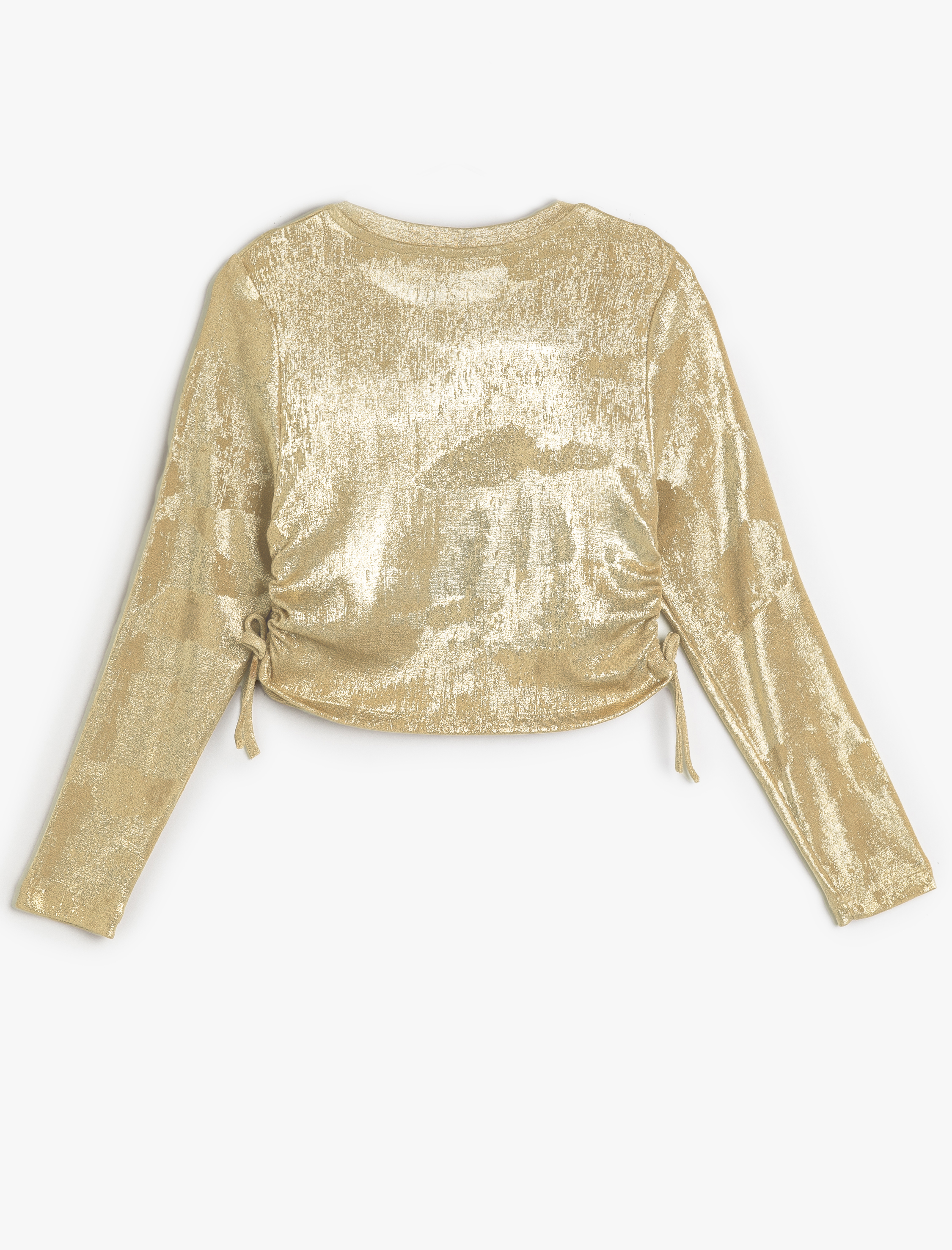  Kız Çocuk Parlak Bluz Yanları Büzgülü Bağlamalı Uzun Kollu Bisiklet Yaka