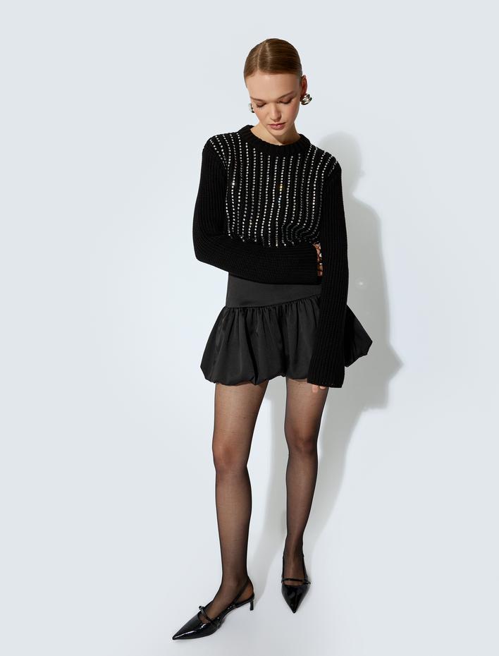  Koton X Sibil Çetinkaya - Uzun Kollu Bisiklet Yaka Taşlı Kazak