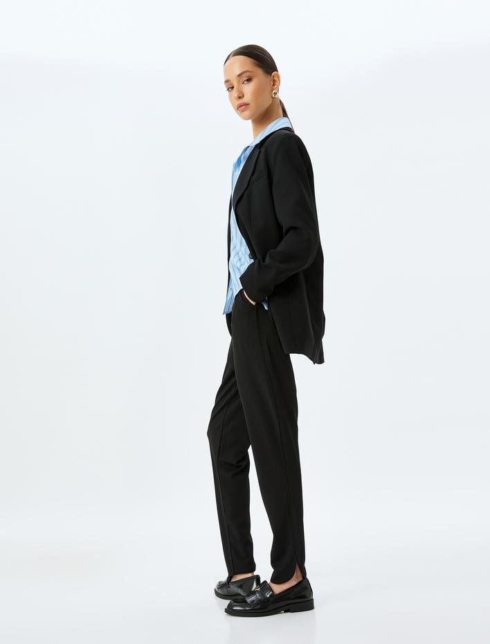  Rahat Kalıp Beli Lastikli Krep Kumaş Cepli Havuç Kesim Pantolon