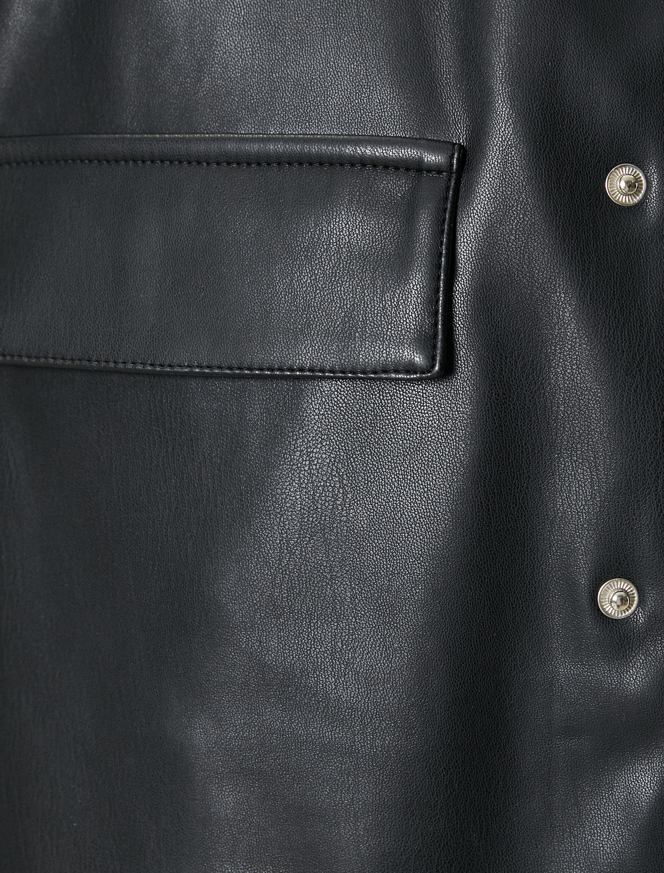   Çıtçıt Düğme Detaylı Kapaklı Cepli Gömlek Yaka Slim Fit Suni Deri Ceket