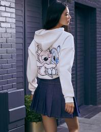 Disney Oversize Sweatshirt Kapüşonlu Arkası Baskılı Şardonlu Lisanslı