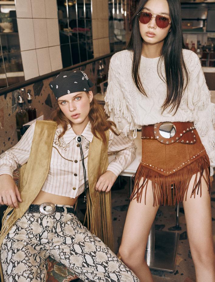  Yılan Derisi Desenli Pantolon Düz Paça Düğmeli Cepli Pamuklu