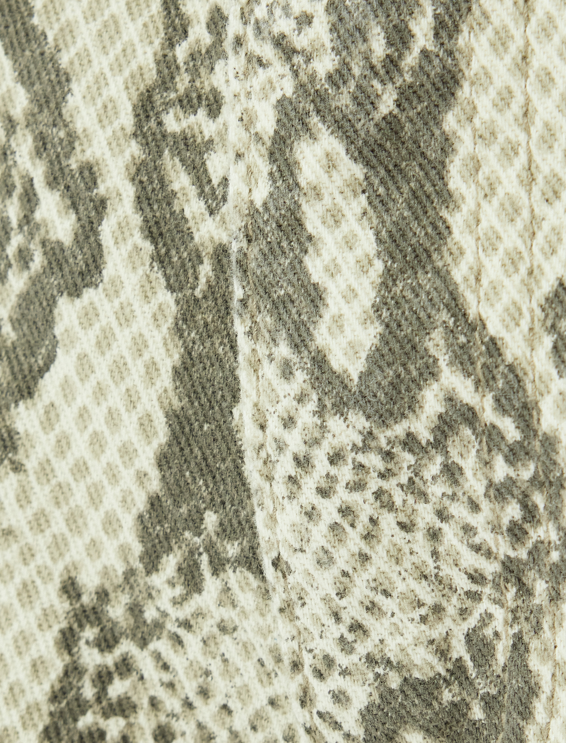   Yılan Derisi Desenli Pantolon Düz Paça Düğmeli Cepli Pamuklu