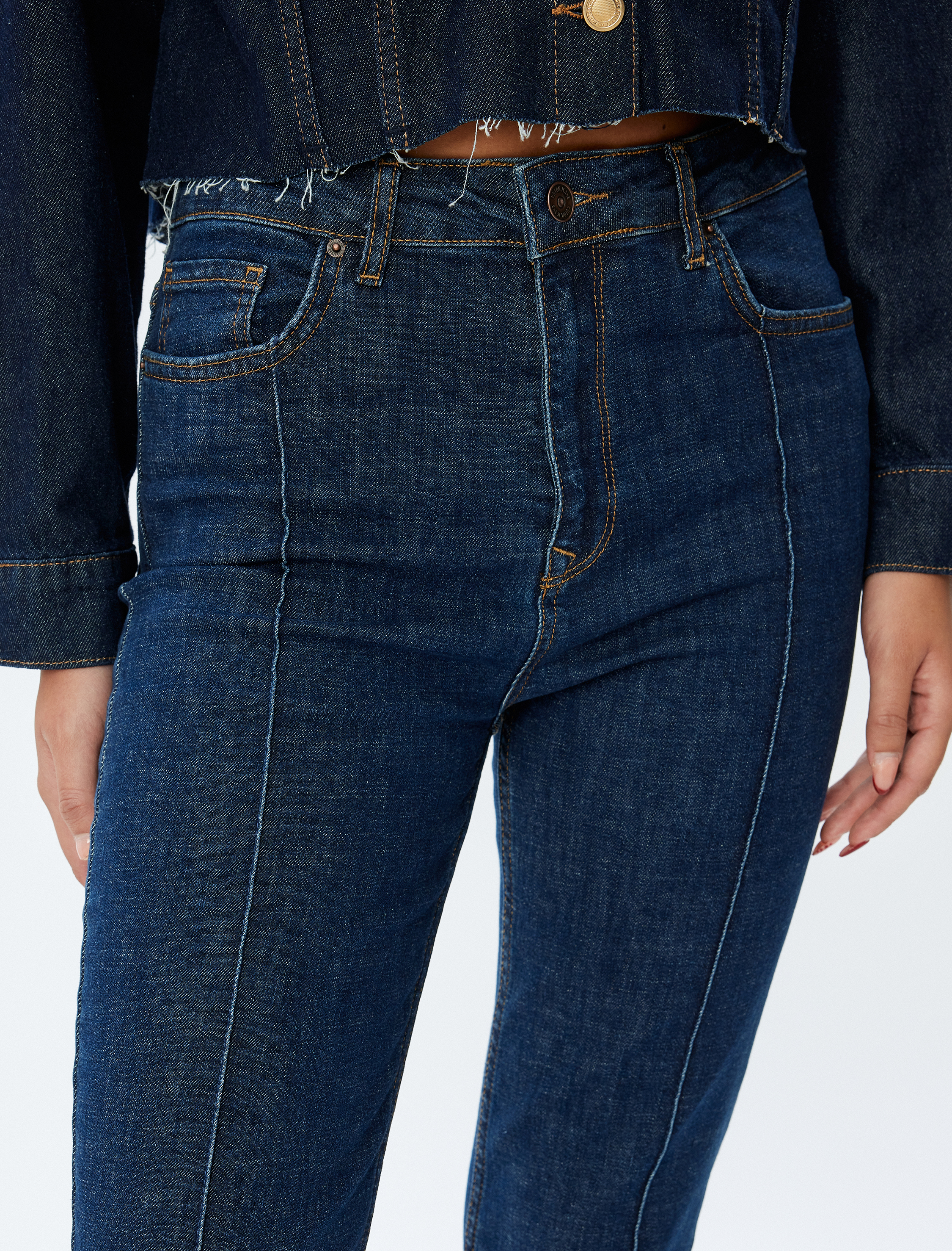   İspanyol Paça Kot Pantolon Yüksek Bel Slim Fit Nervürlü Düğmeli Pamuklu - Flare Jeans