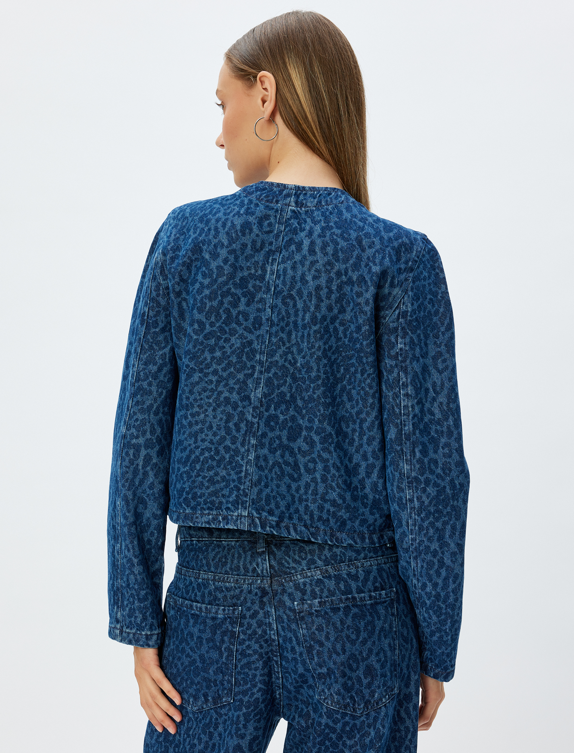 Kot Ceket Bisiklet Yaka Leopar Baskılı Düğmeli Cep Detaylı