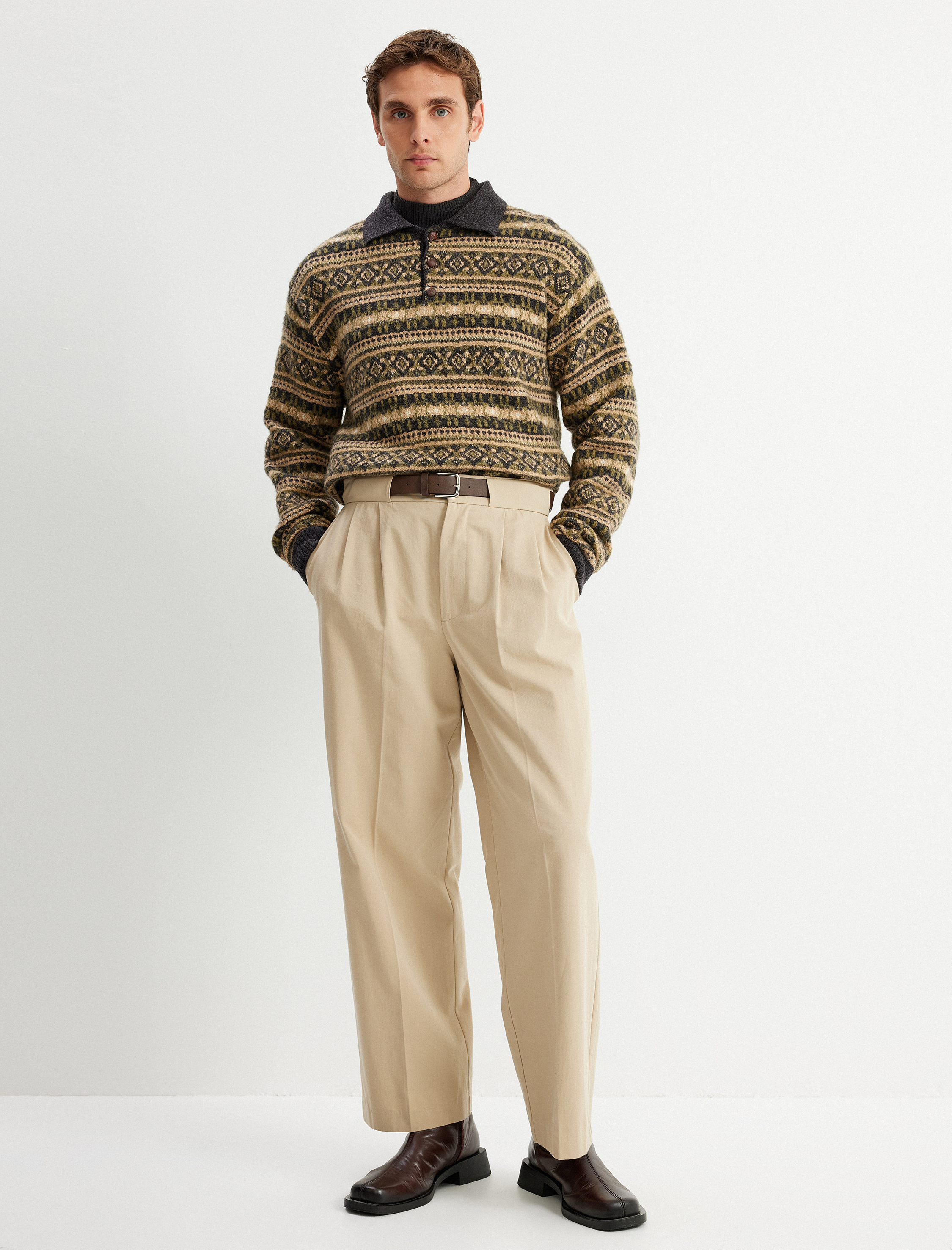   Kışlık Triko Kazak Polo Yaka Düğme Detaylı