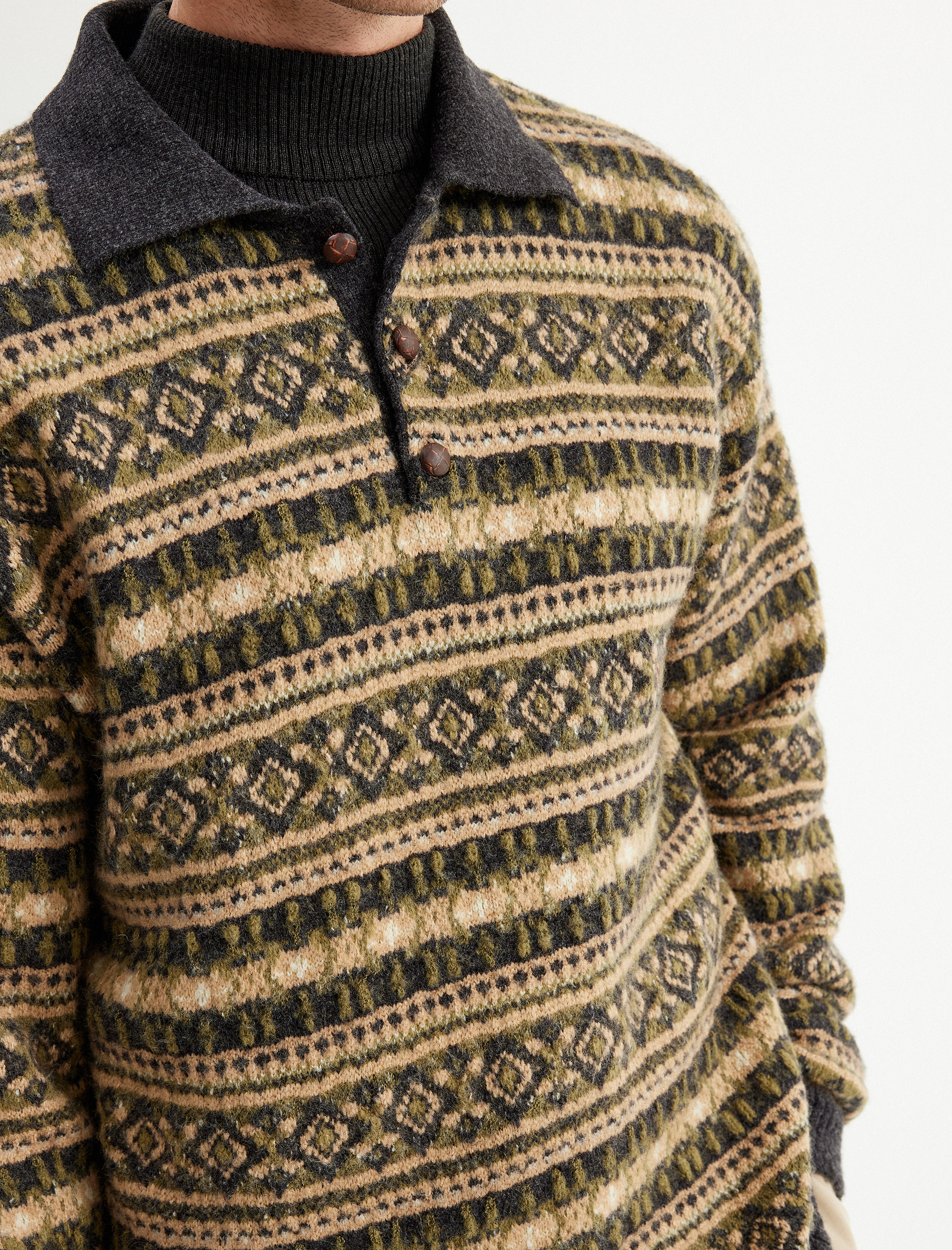   Kışlık Triko Kazak Polo Yaka Düğme Detaylı