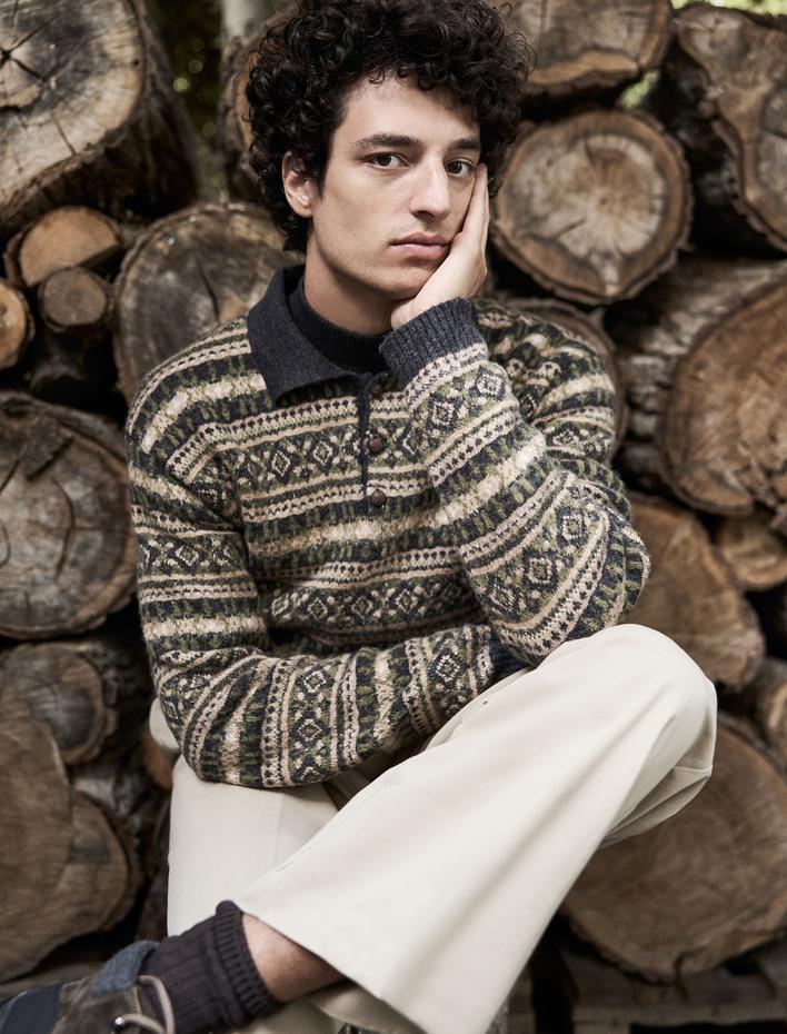  Kışlık Triko Kazak Polo Yaka Düğme Detaylı