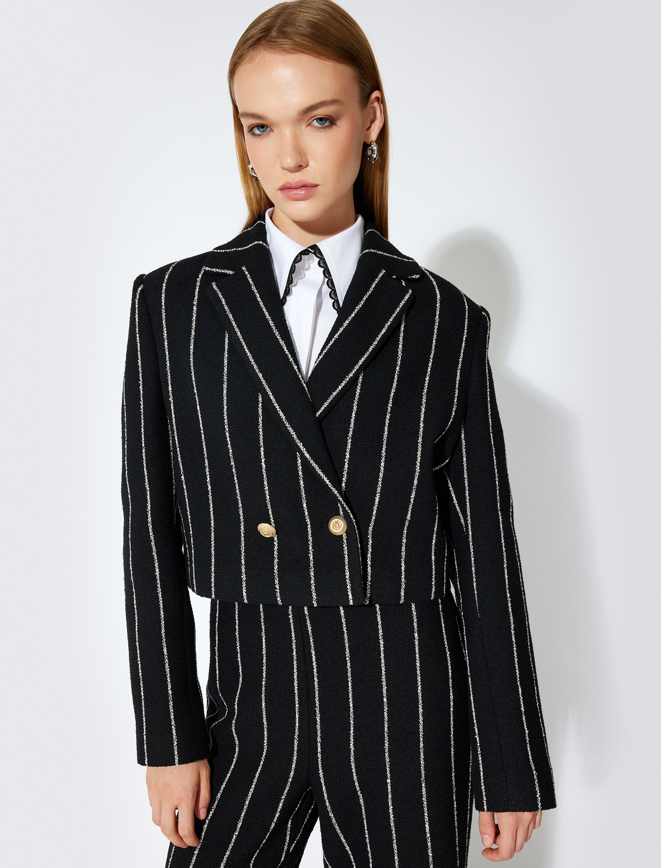   Koton X Sibil Çetinkaya - Crop Blazer Ceket Kruvaze Düğmeli