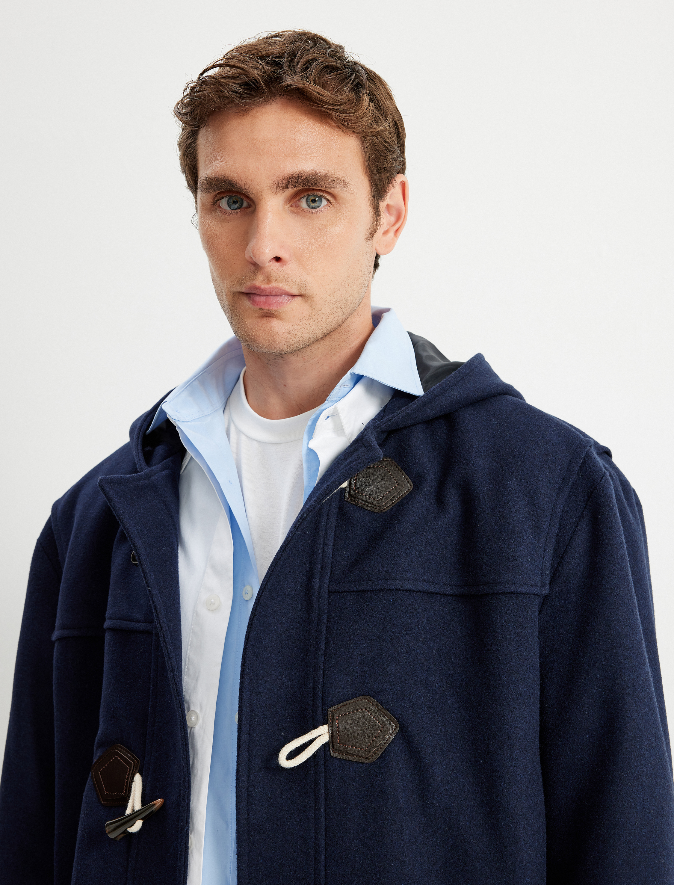   Uzun Kaşe Kaban Kapşonlu Cepli Düğme Detaylı