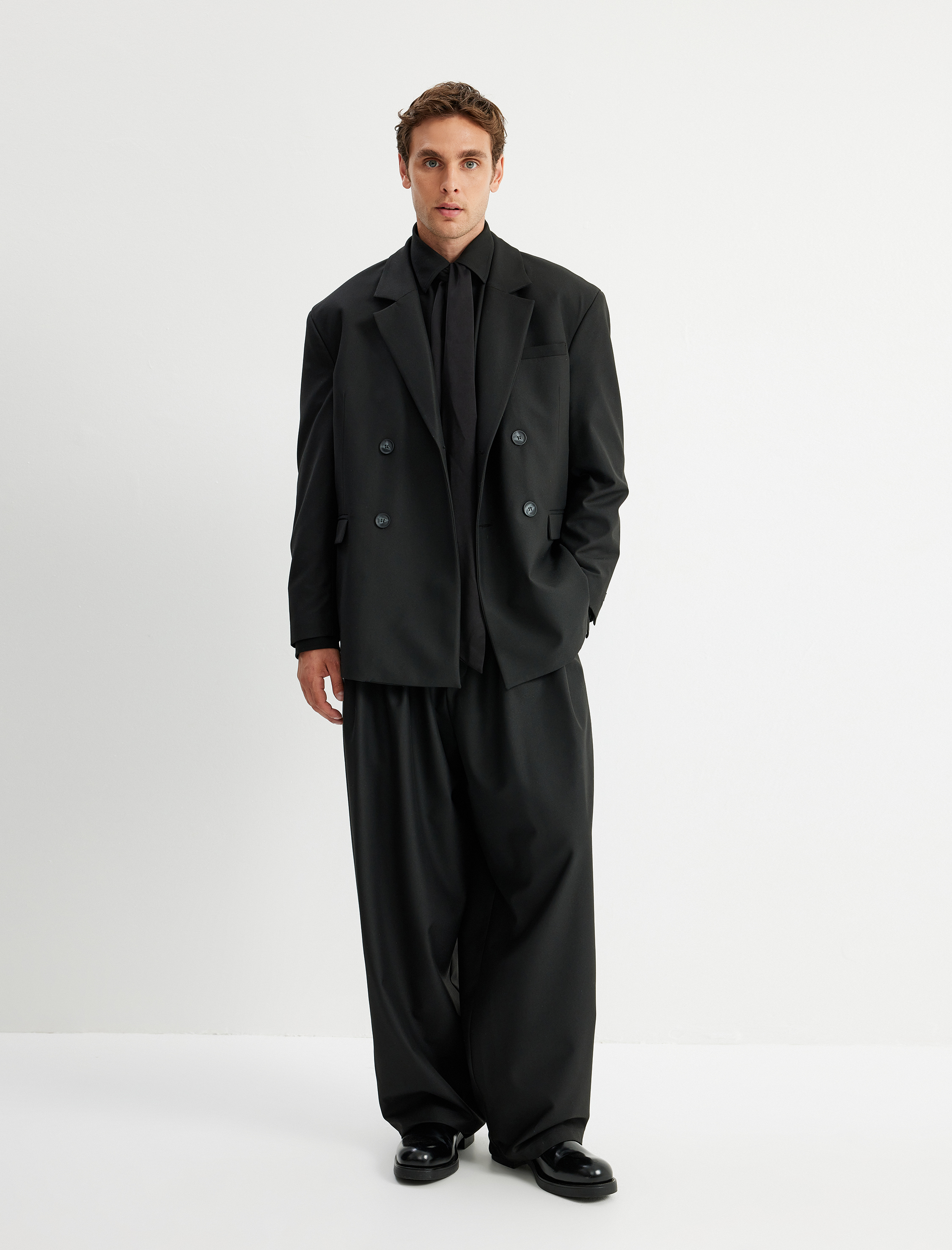   Blazer Ceket Kruvaze Yaka Düğmeli Kapaklı Cep Detaylı Viskon Karışımlı