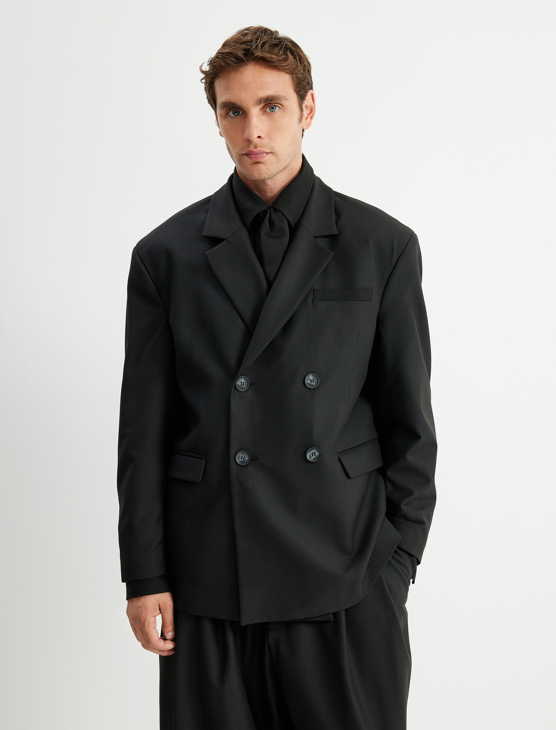   Blazer Ceket Kruvaze Yaka Düğmeli Kapaklı Cep Detaylı Viskon Karışımlı