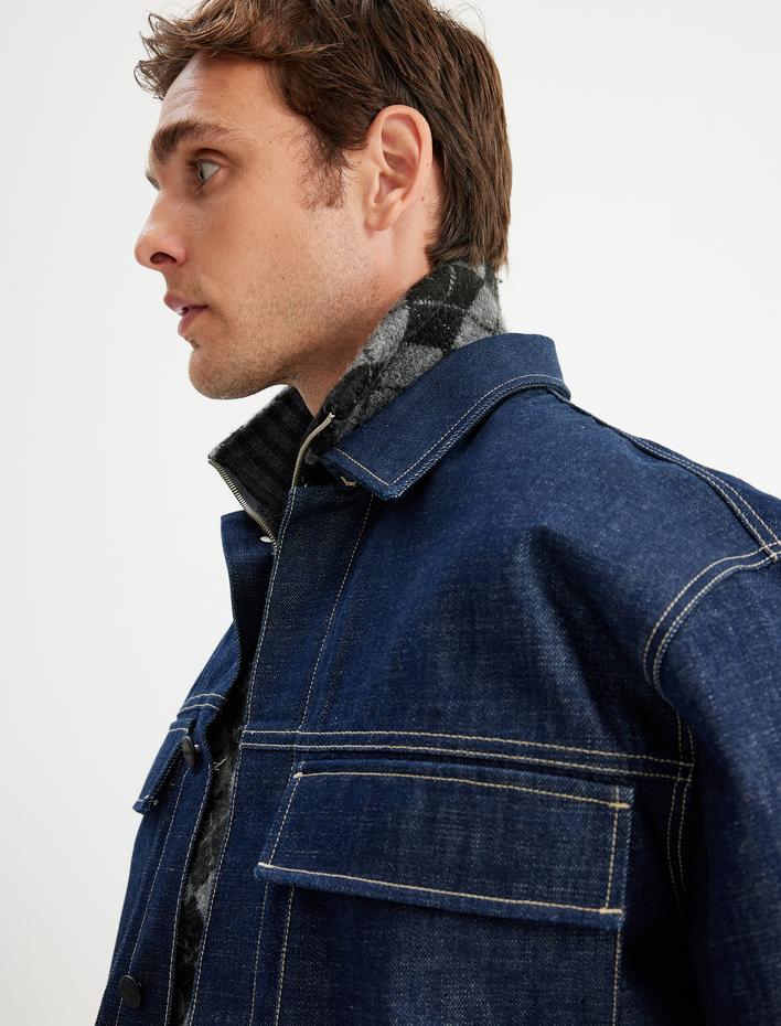  Crop Boy Kapaklı Cep Detaylı Oversize Jean Ceket