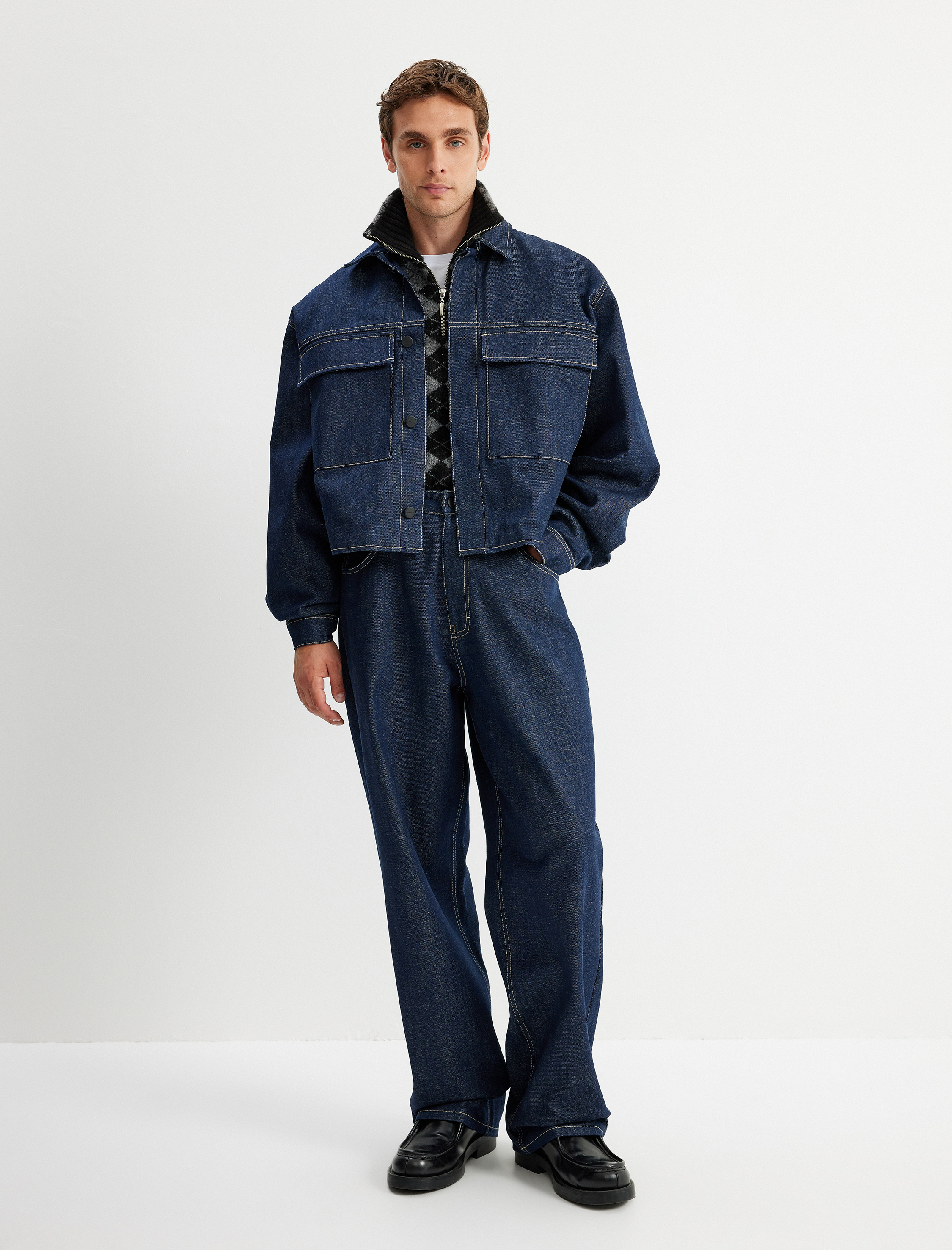   Crop Boy Kapaklı Cep Detaylı Oversize Jean Ceket