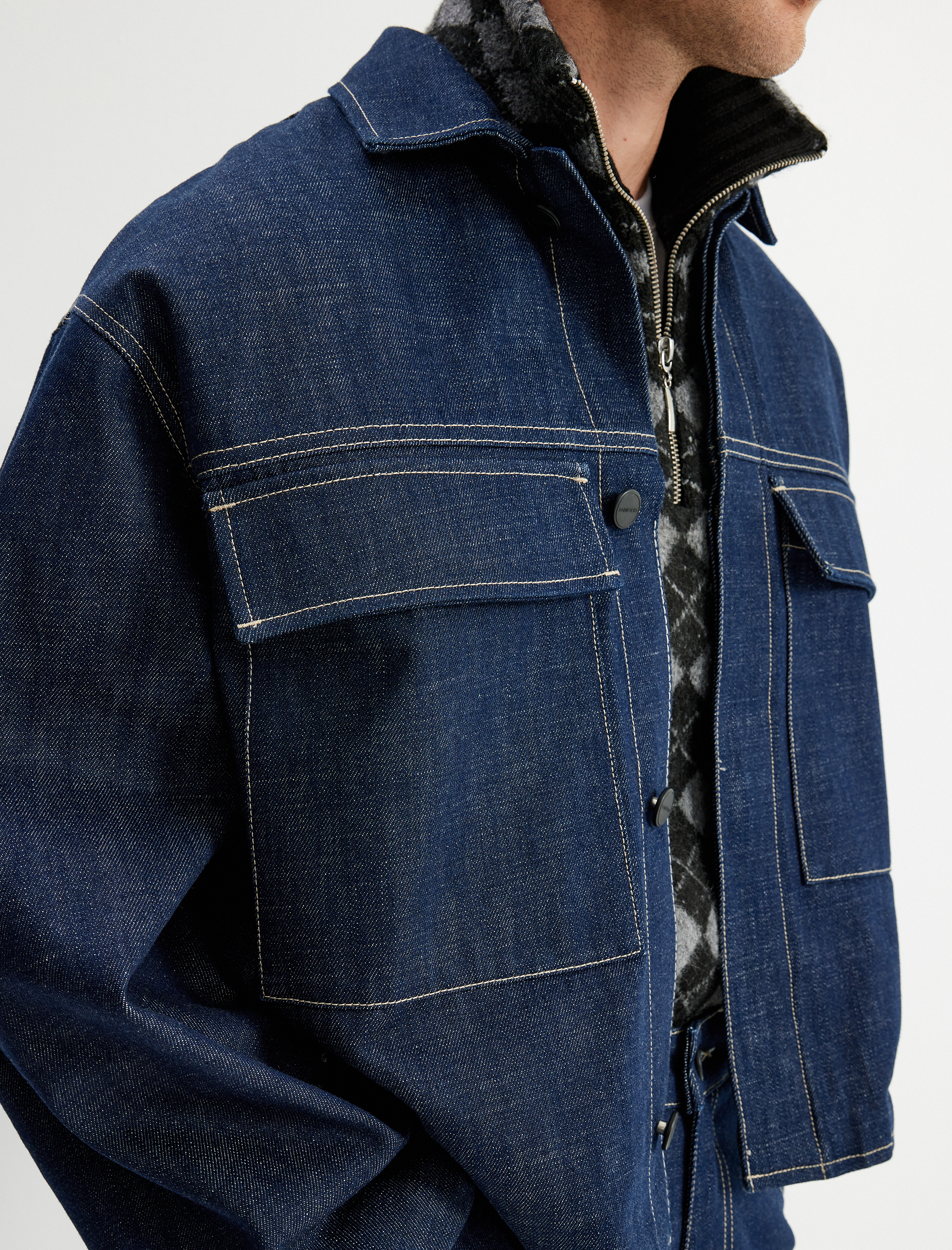 Lacivert Erkek Crop Boy Kapaklı Cep Detaylı Oversize Jean