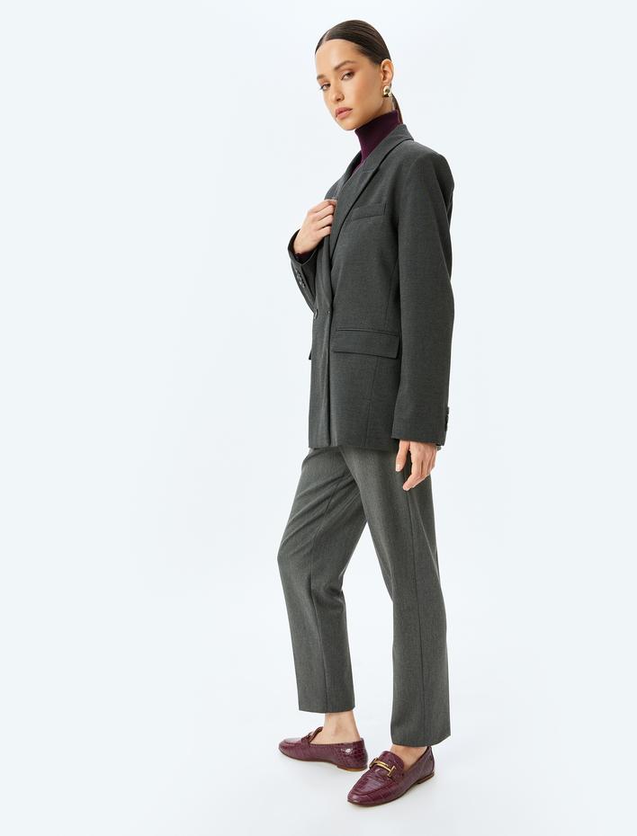  Slim Fit Havuç Kesim Yüksek Bel Kumaş Pantolon