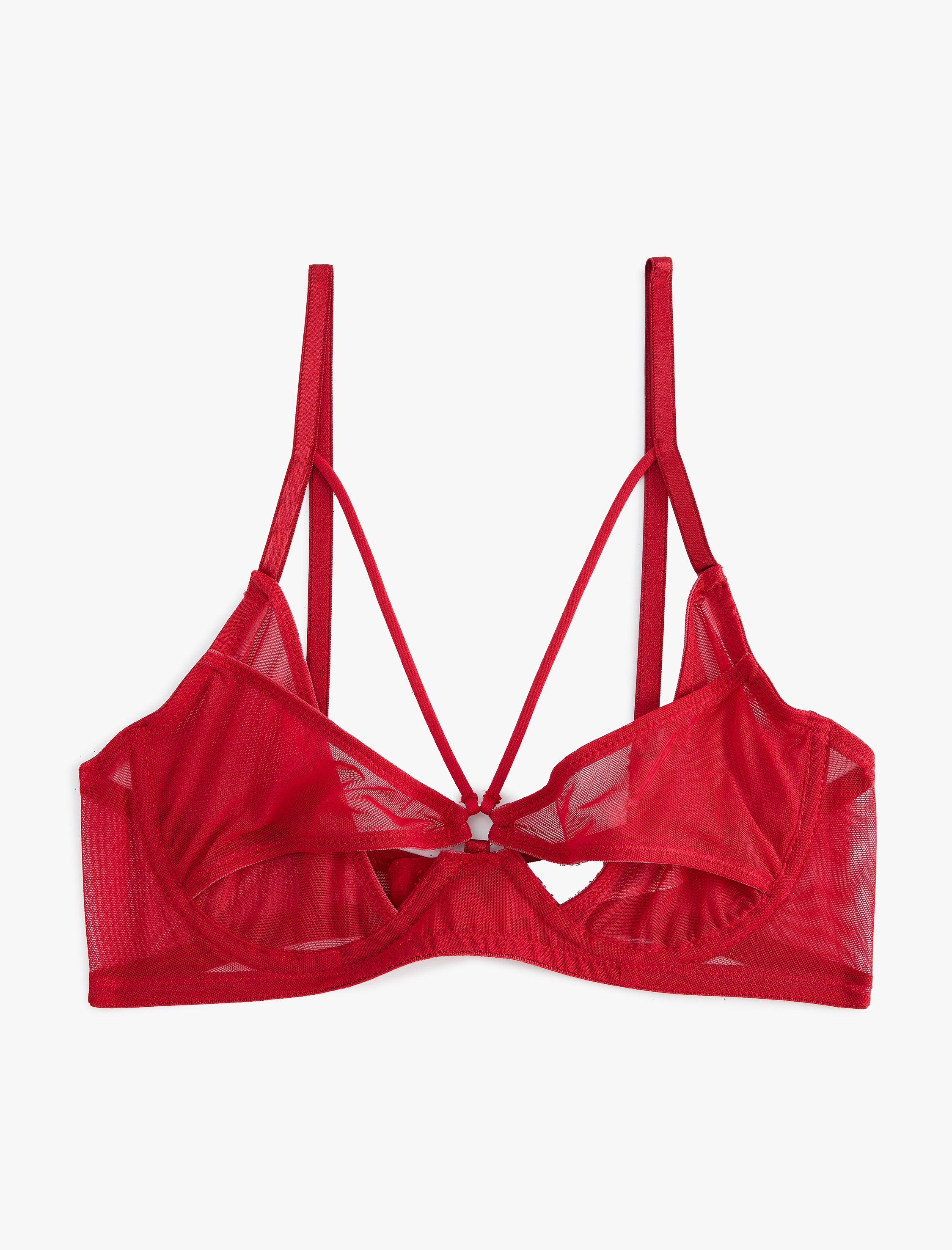   Asimetrik Pencere Detaylı Dolgusuz Tül Balenli Sütyen