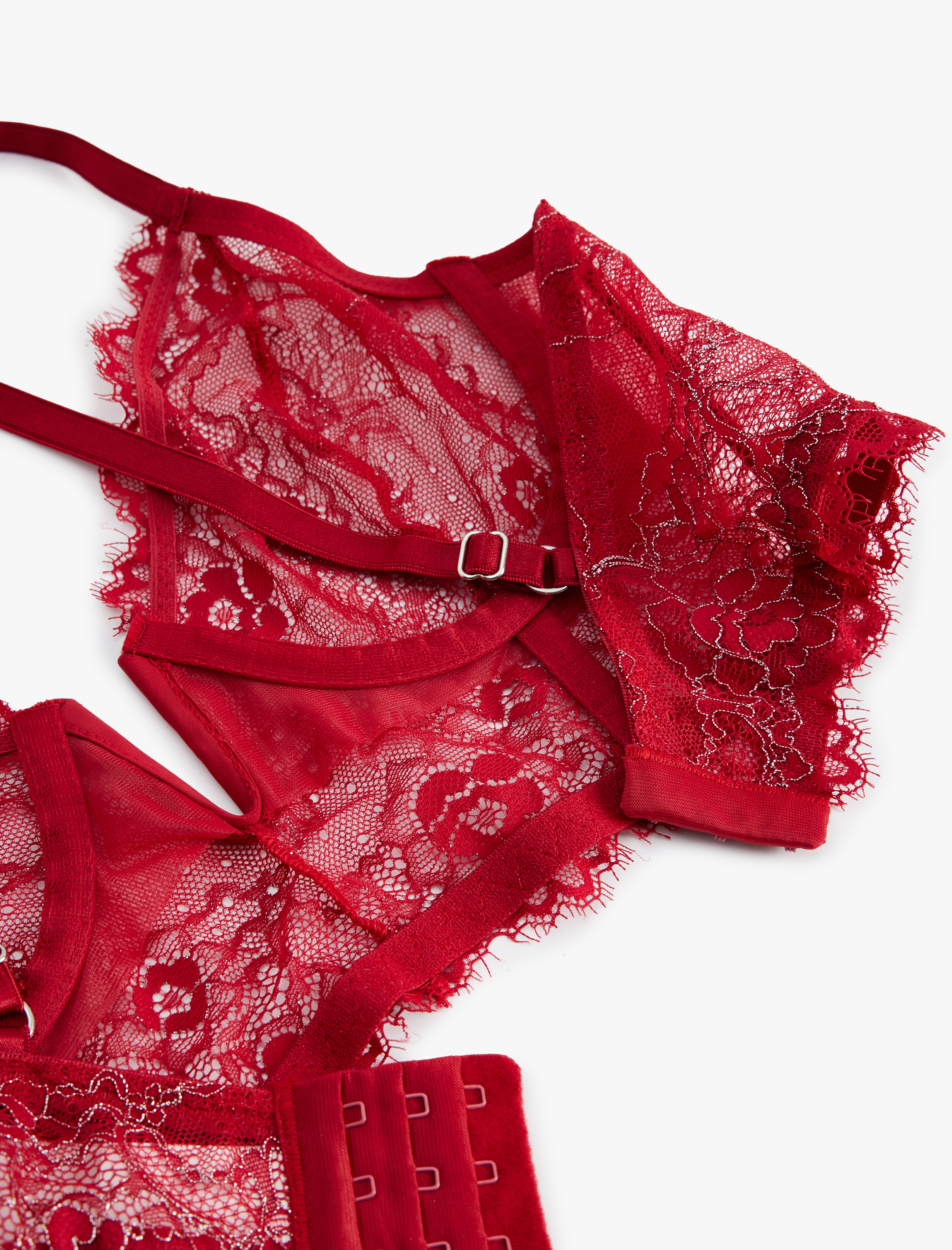   Parıltılı Metalik İplik Detaylı Dolgusuz Dantelli Balenli Büstiyer