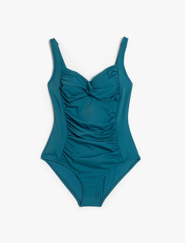 Drape Detaylı Kalp Yaka Toparlayıcı Mayo_0